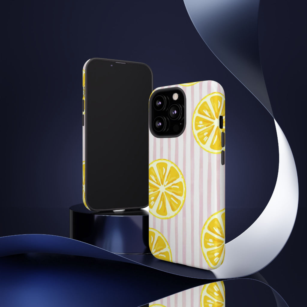 Lemon Slices Tough Case — Cute Pink Stripe Phone Cover