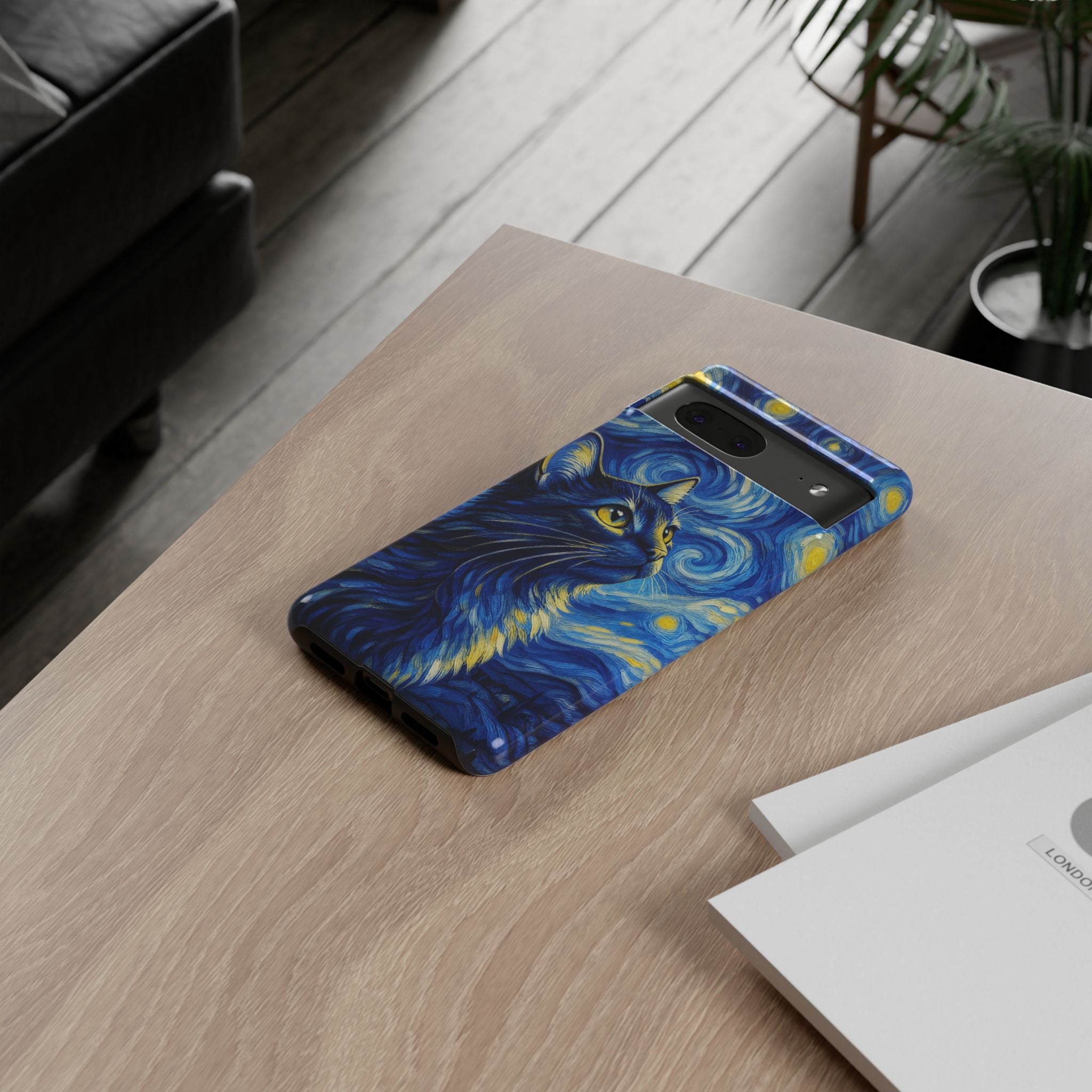 Starry Night Cat Phone Case — Van GoghStyle Blue Galaxy iPhone Cover