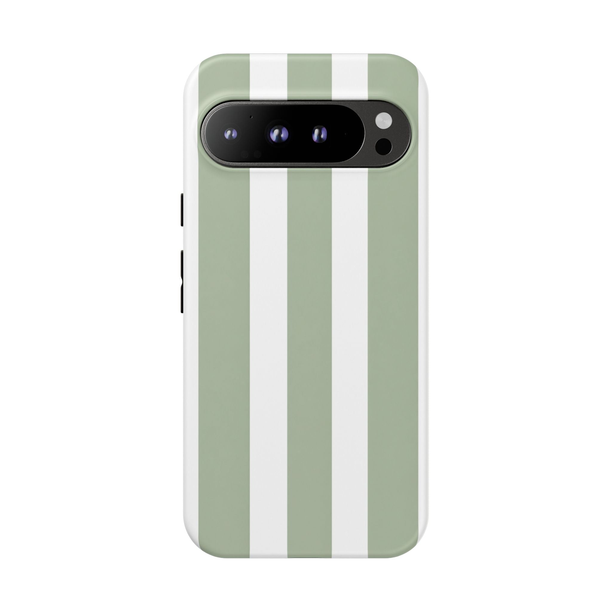 Striped Sage Tough Phone Case — Durable Green & White Vertical Stripe Phone Cover