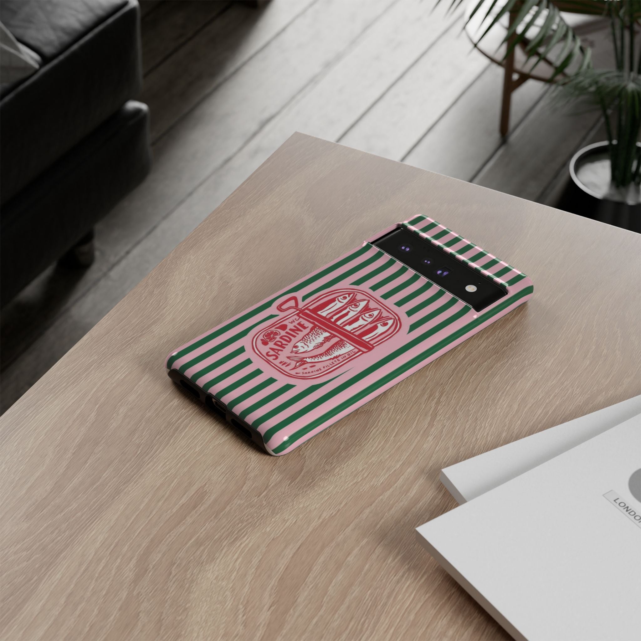 Sardine Stripe Phone Case — Retro Pink & Green Nautical Protection