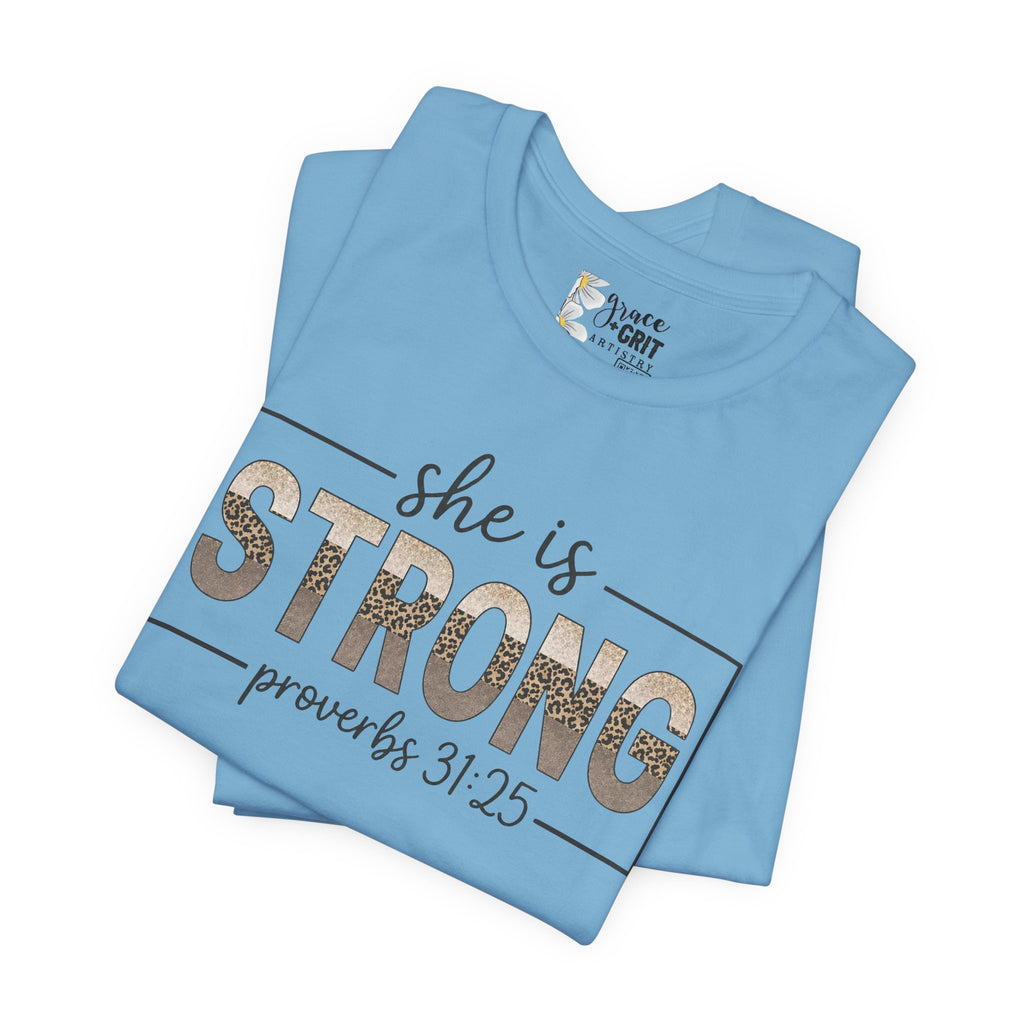She Is Strong Floral Tee — Inspirational Women's Strength T-Shirt