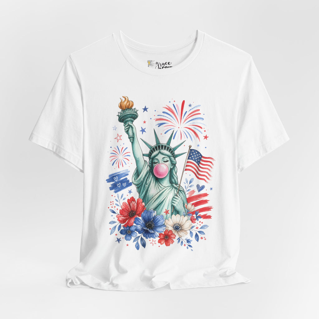 Statue of Liberty Bubblegum Tee — Patriotic 4th of July Graphic T-Shirt
