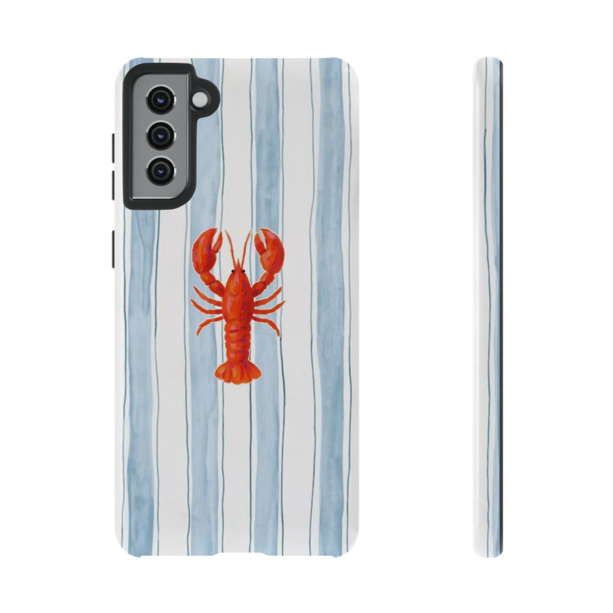 Lobster Stripe Phone Case — Nautical Blue & White Protective Cover