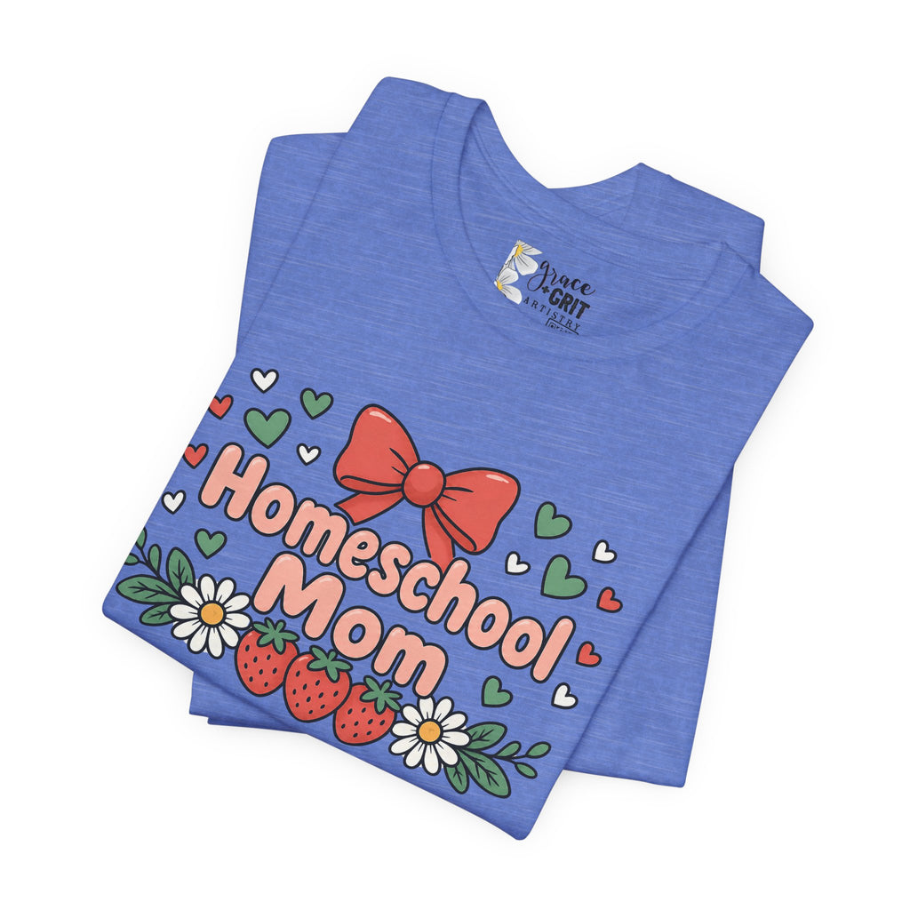 Homeschool Mom T-Shirt – Floral Strawberry Design with Bow
