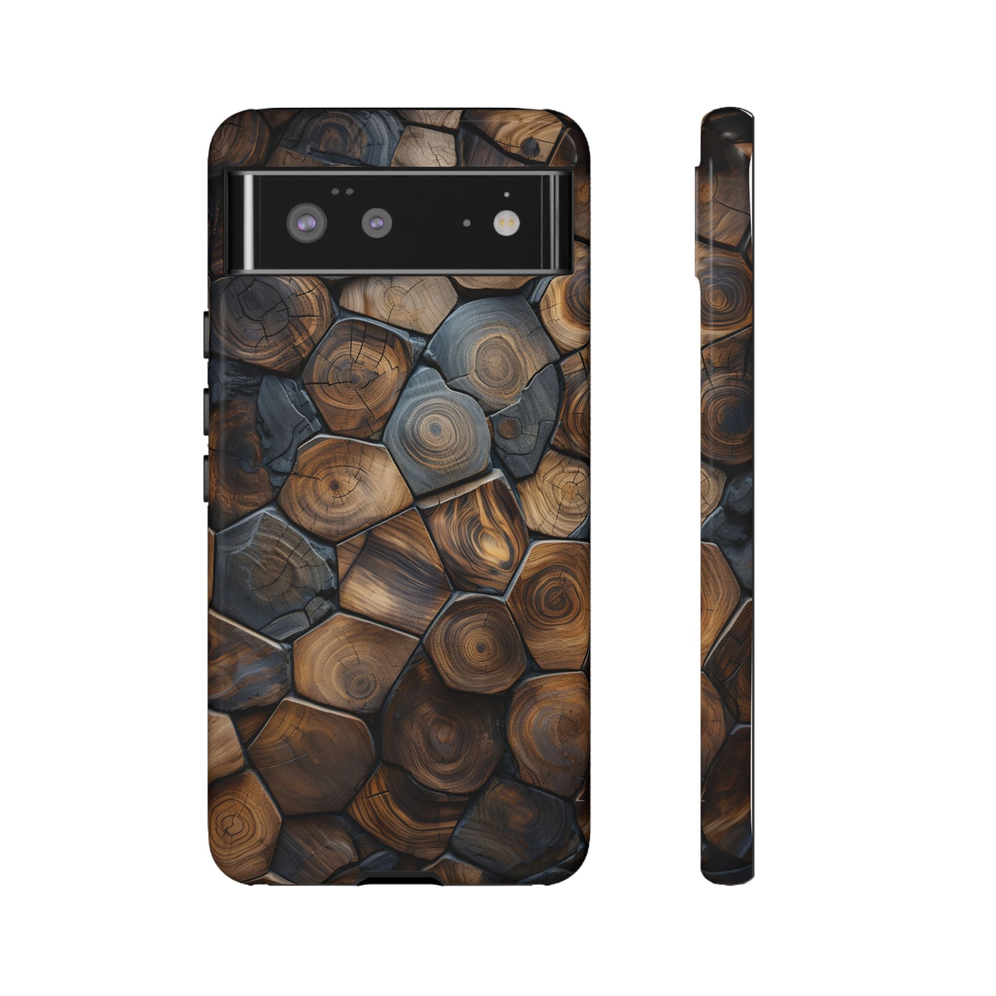 Wood Grain Hex Phone Case — Rustic Geometric iPhone Protection