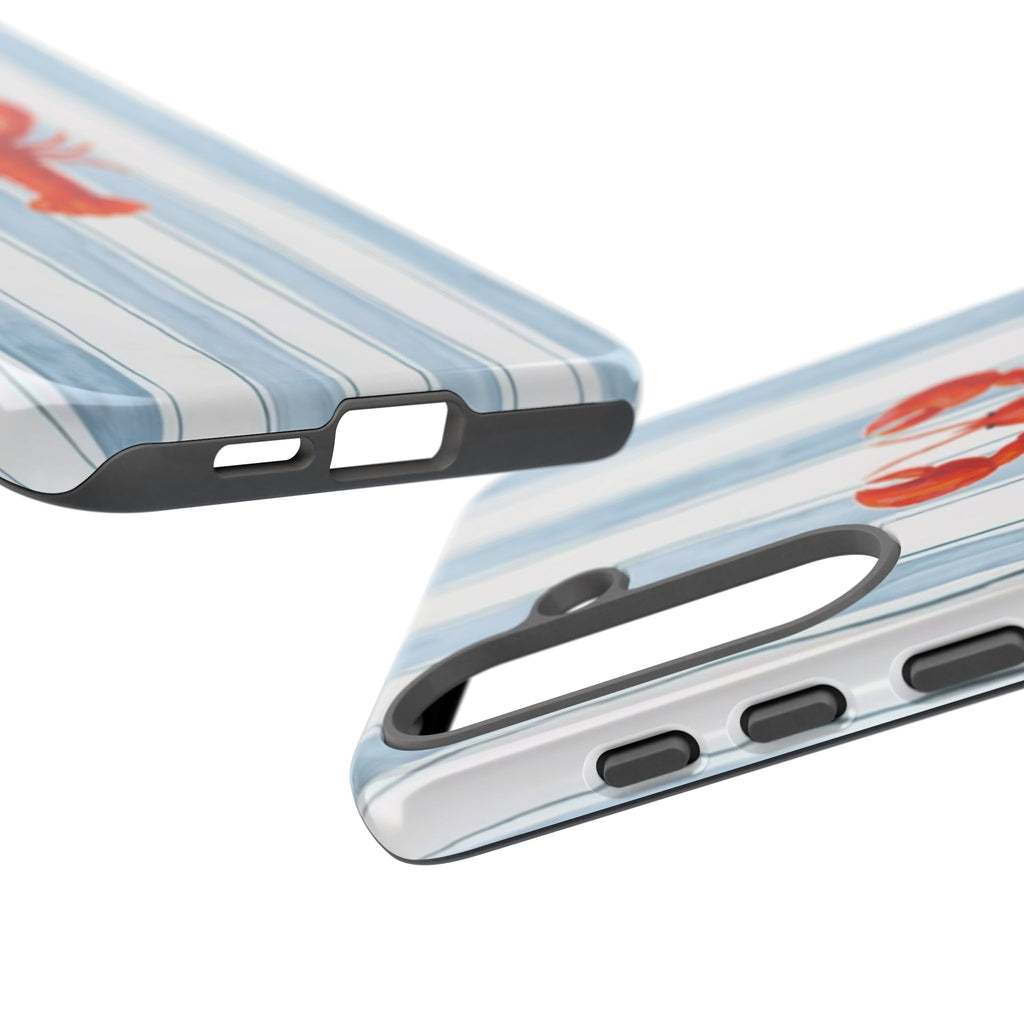 Lobster Stripe Phone Case — Nautical Blue & White Protective Cover
