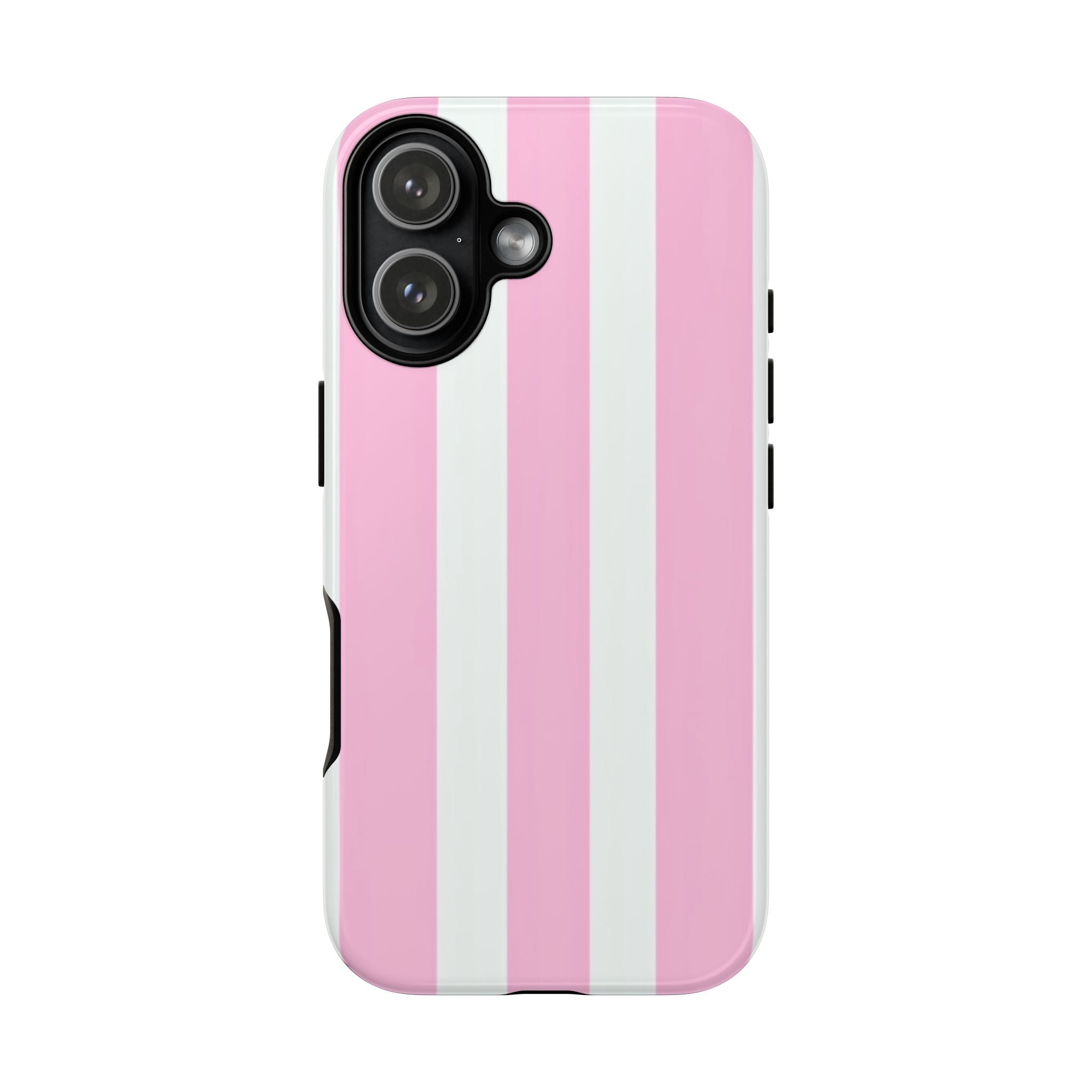 Pink & White Striped Tough Phone Case — Durable Protective Phone Cover