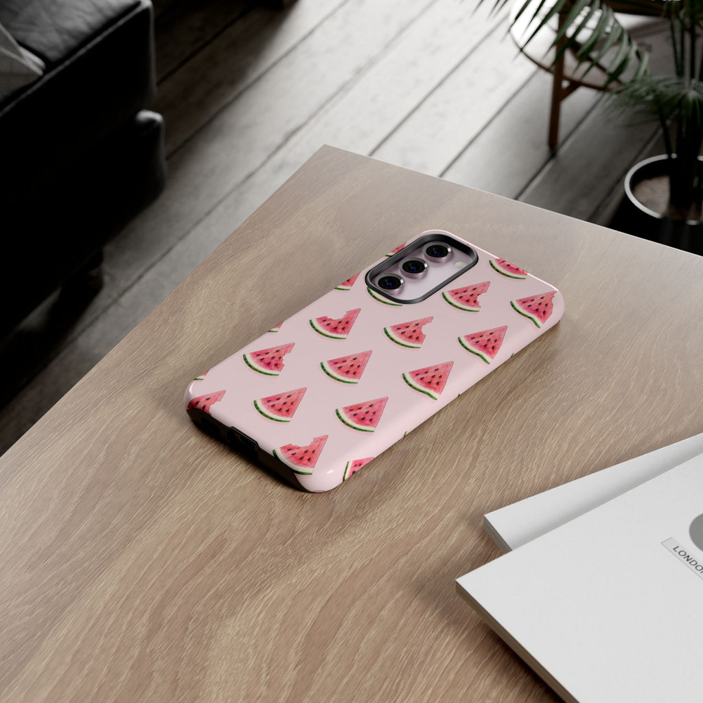 Watermelon Pattern Tough Phone Case — Pink Fruit Slice Protective Case