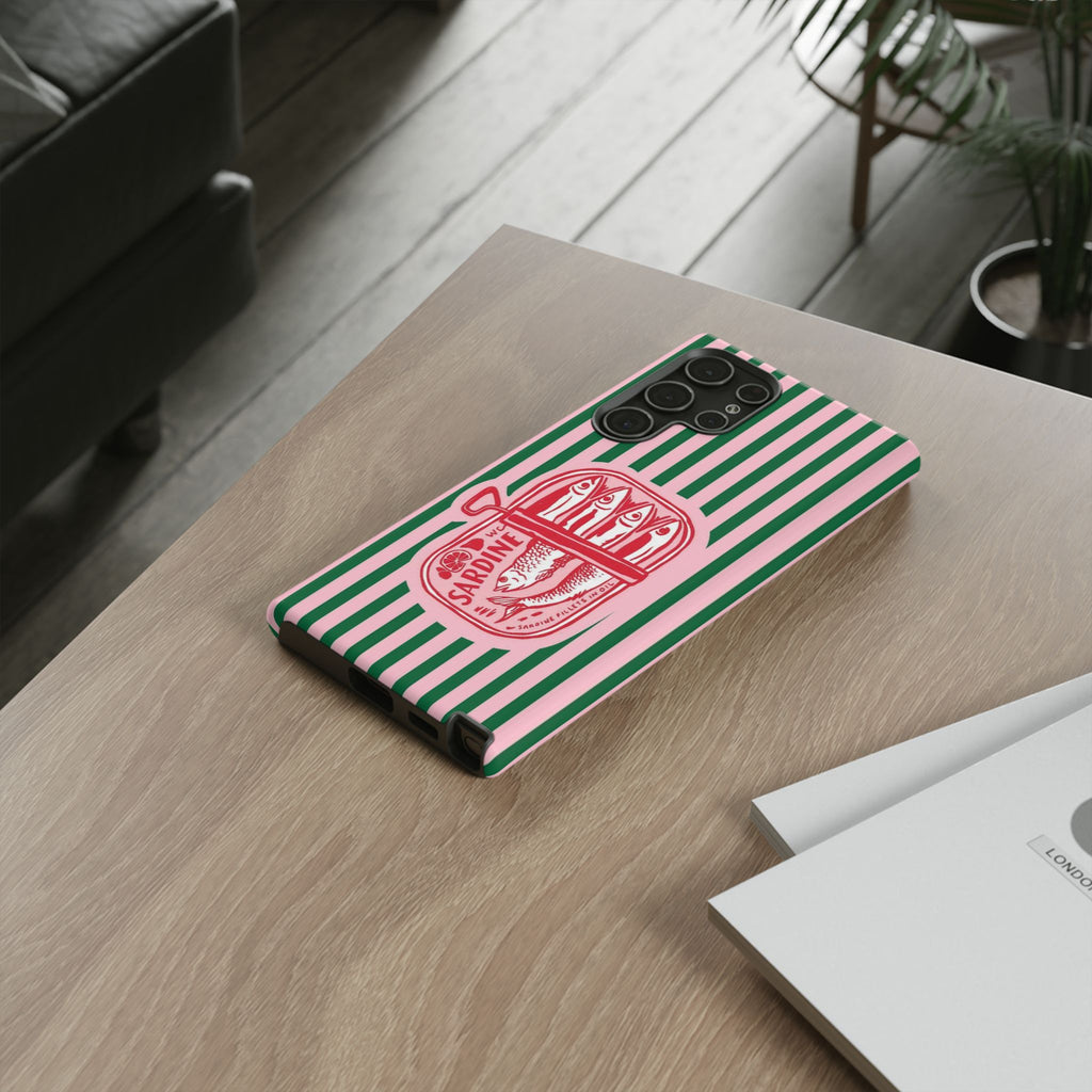 Sardine Stripe Phone Case — Retro Pink & Green Nautical Protection