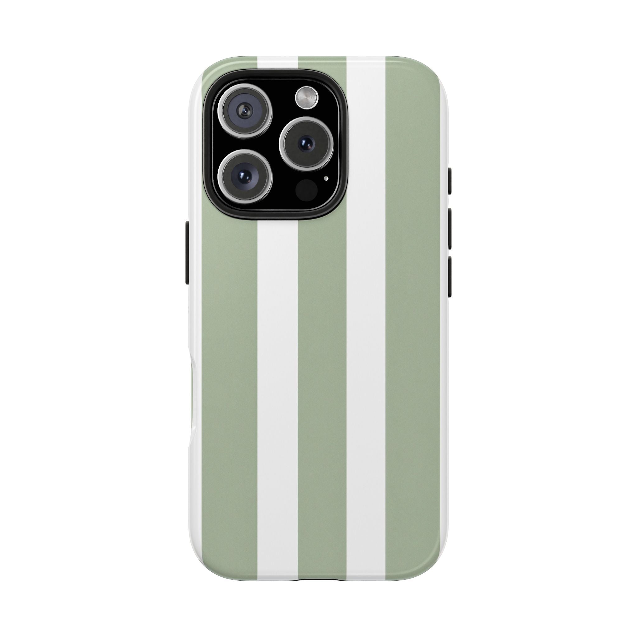 Sage & White Striped Tough Phone Case — Durable Protective Phone Cover