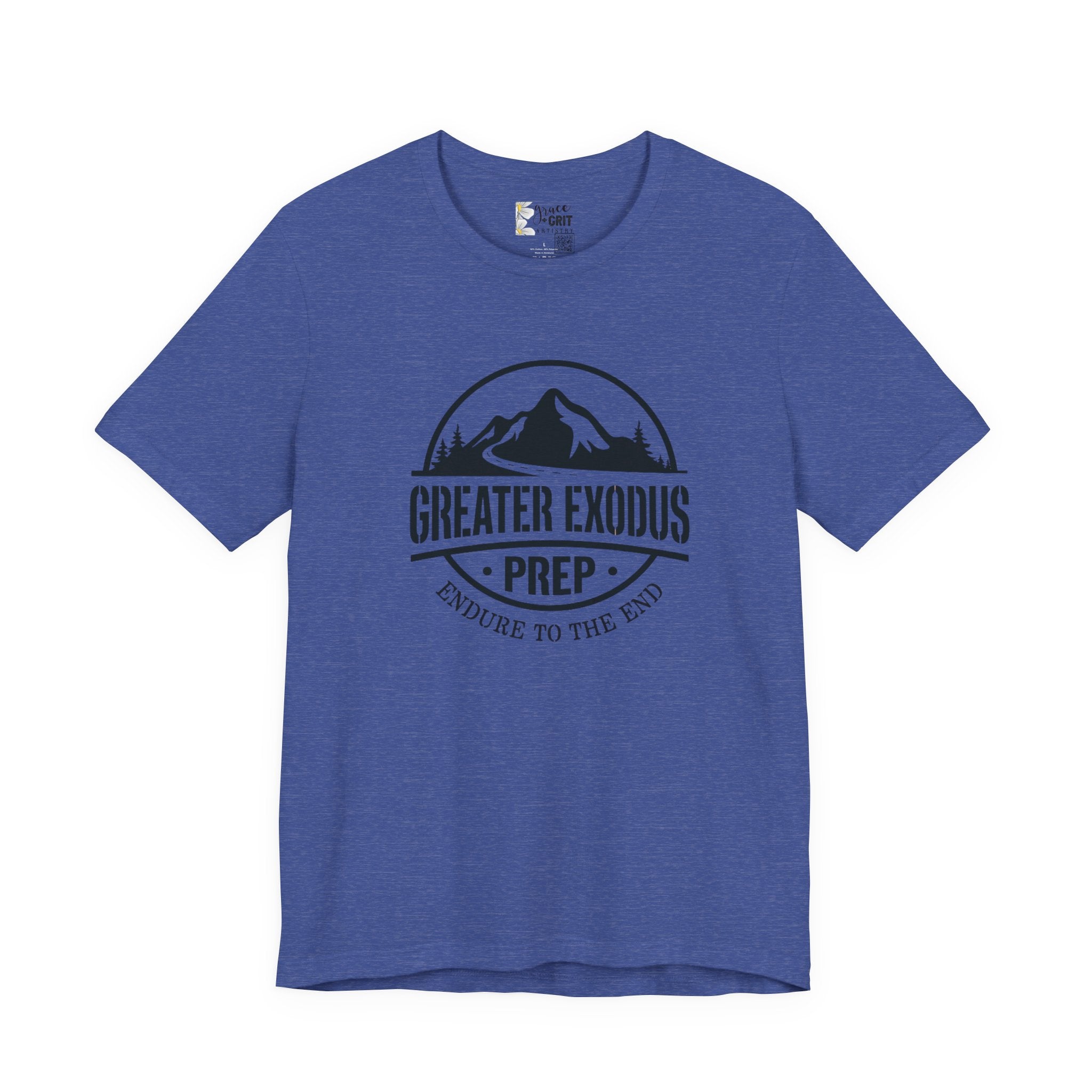 Greater Exodus Prep T-Shirt — Mountain Logo “Endure to the End” Adventure Tee