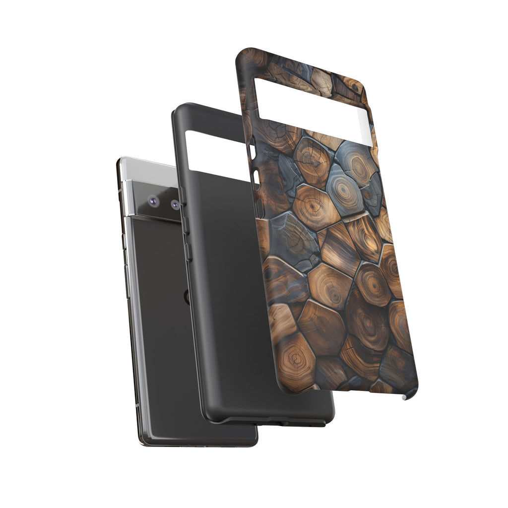 Wood Grain Hex Phone Case — Rustic Geometric iPhone Protection