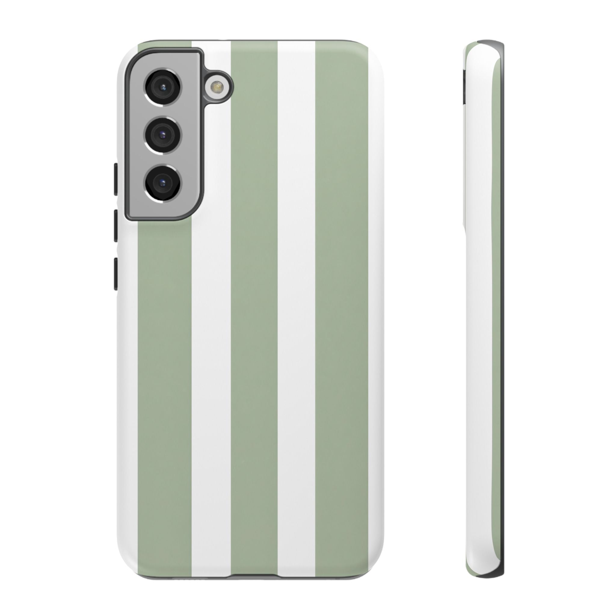 Striped Sage Tough Phone Case — Durable Green & White Vertical Stripe Phone Cover