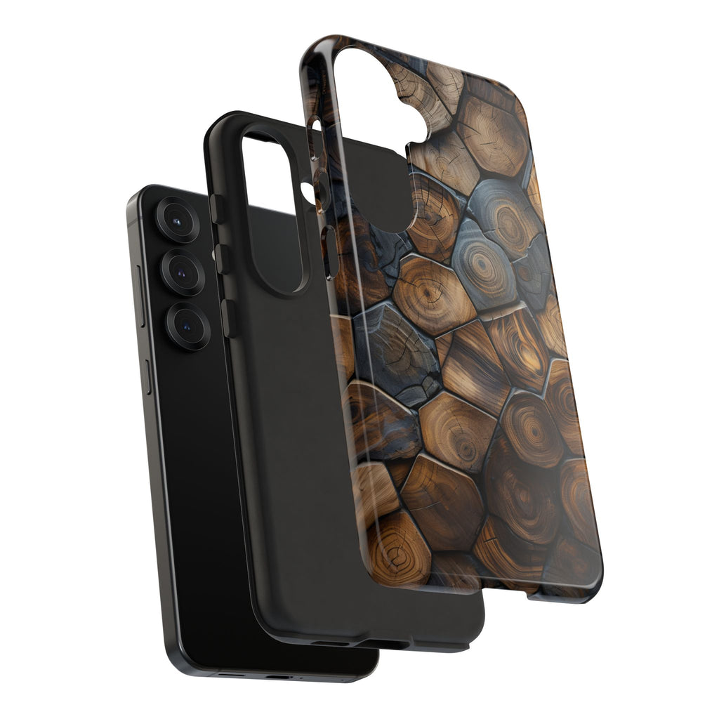Wood Grain Hex Phone Case — Rustic Geometric iPhone Protection