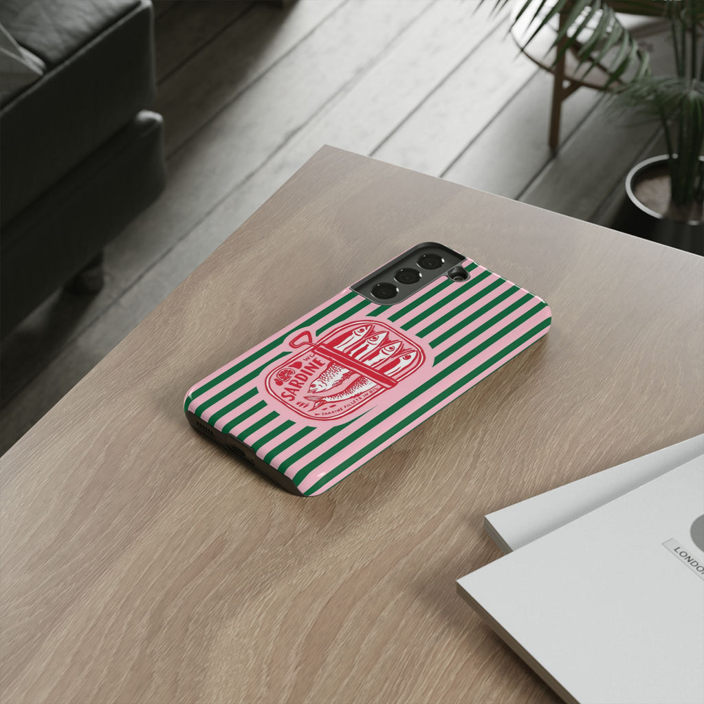 Sardine Stripe Phone Case — Retro Pink & Green Nautical Protection