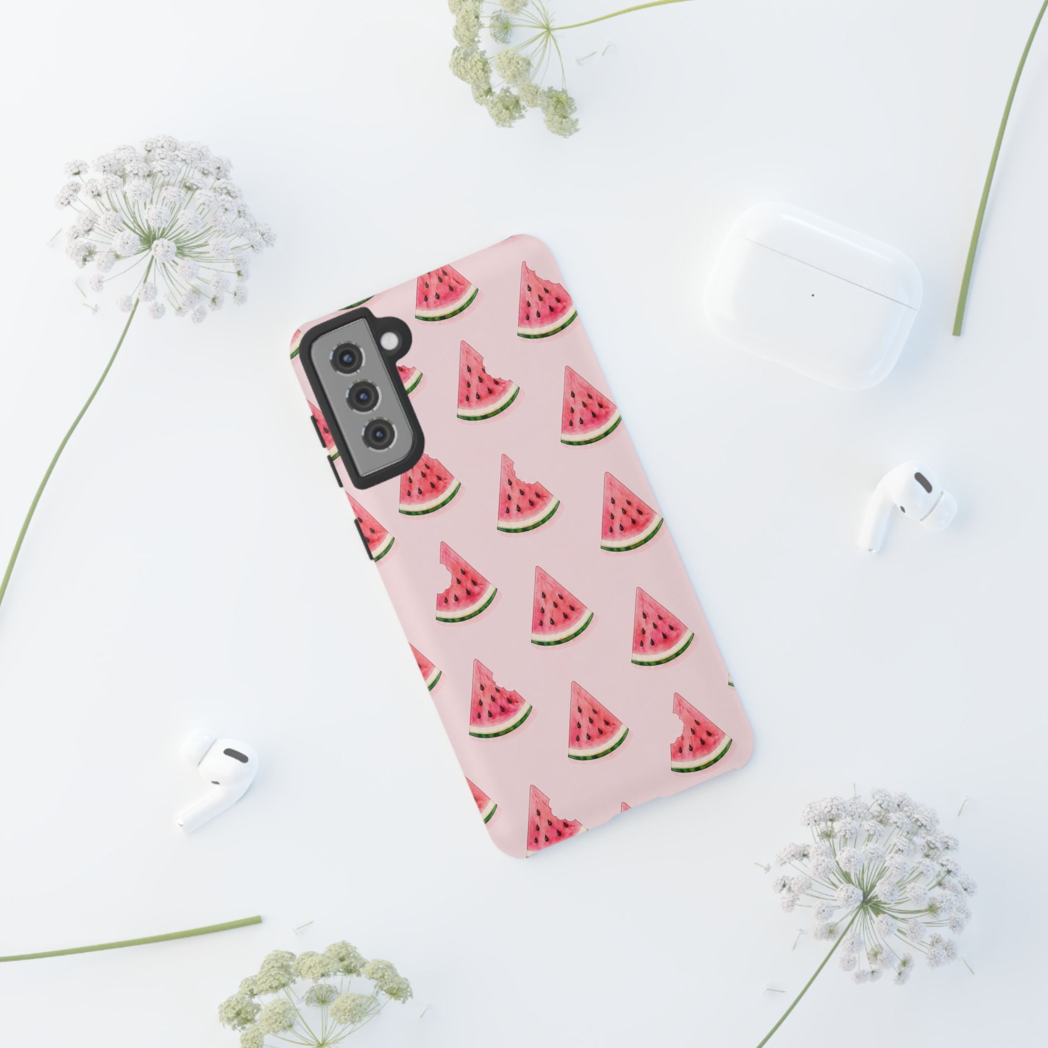Watermelon Pattern Tough Phone Case — Pink Fruit Slice Protective Case