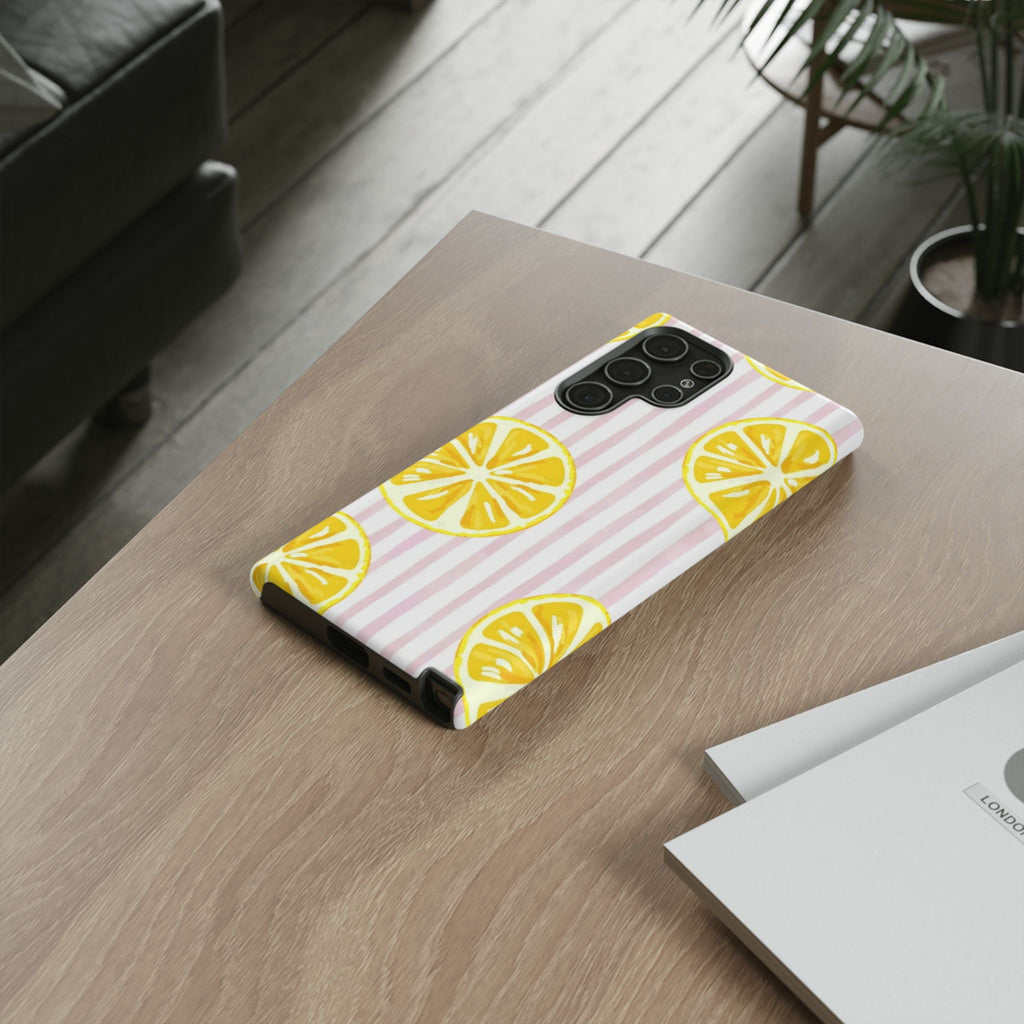 Lemon Slices Tough Case — Cute Pink Stripe Phone Cover