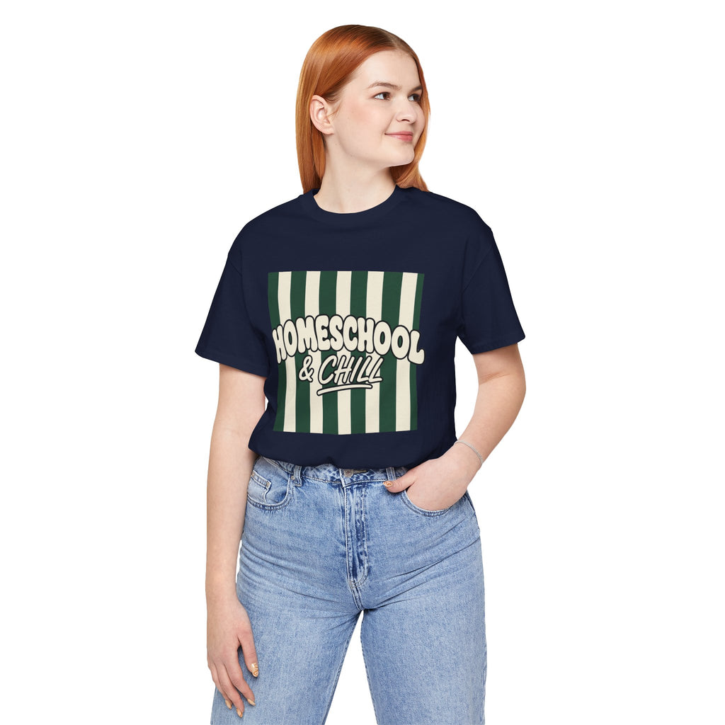 Homeschool & Chill T-Shirt — Retro Green Striped Homeschool Tee