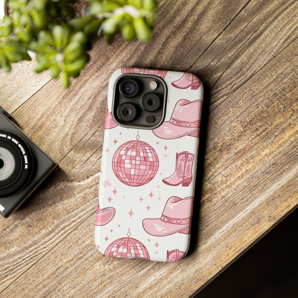 Pink Cowboy Boots & Disco Balls Tough Phone Case
