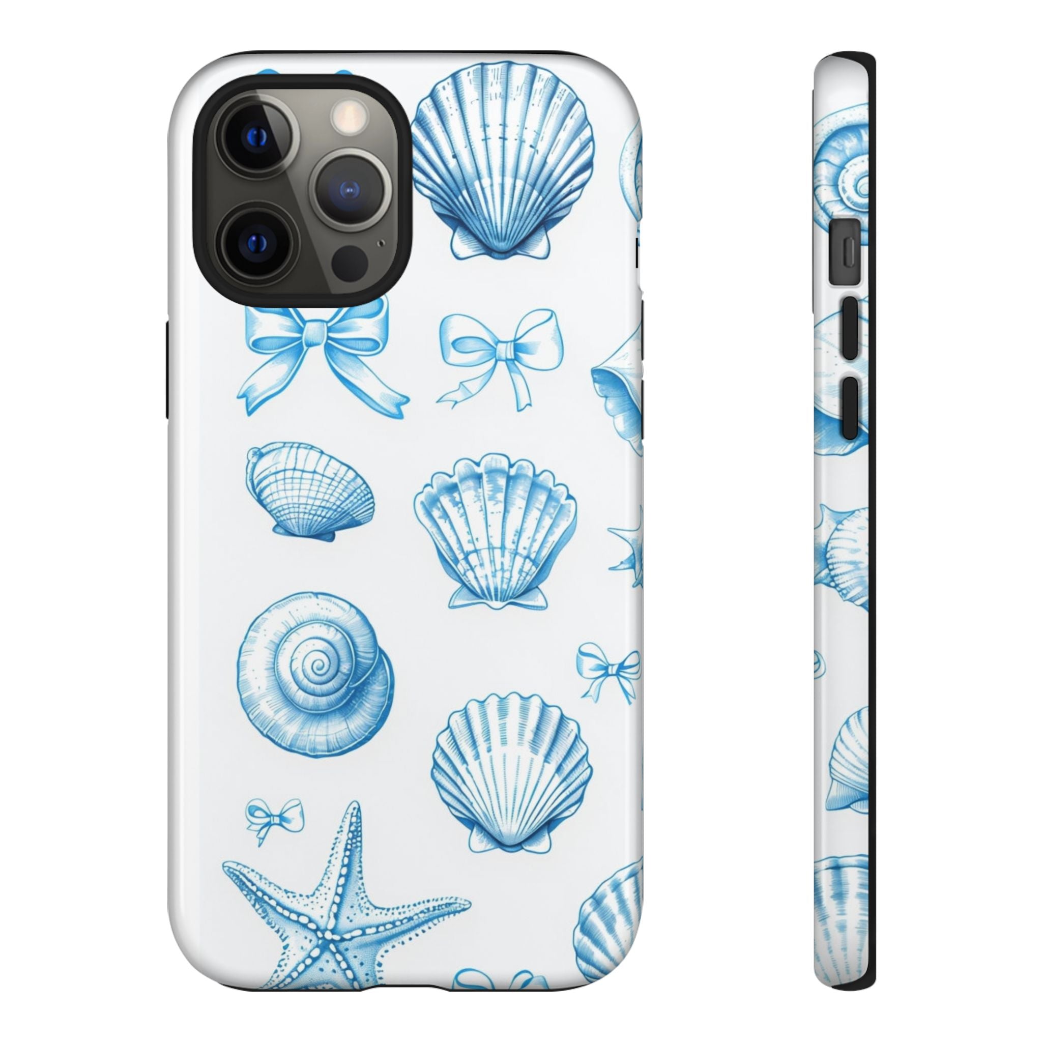Seaside Shells Phone Case — Blue Nautical Shell & Starfish Pattern