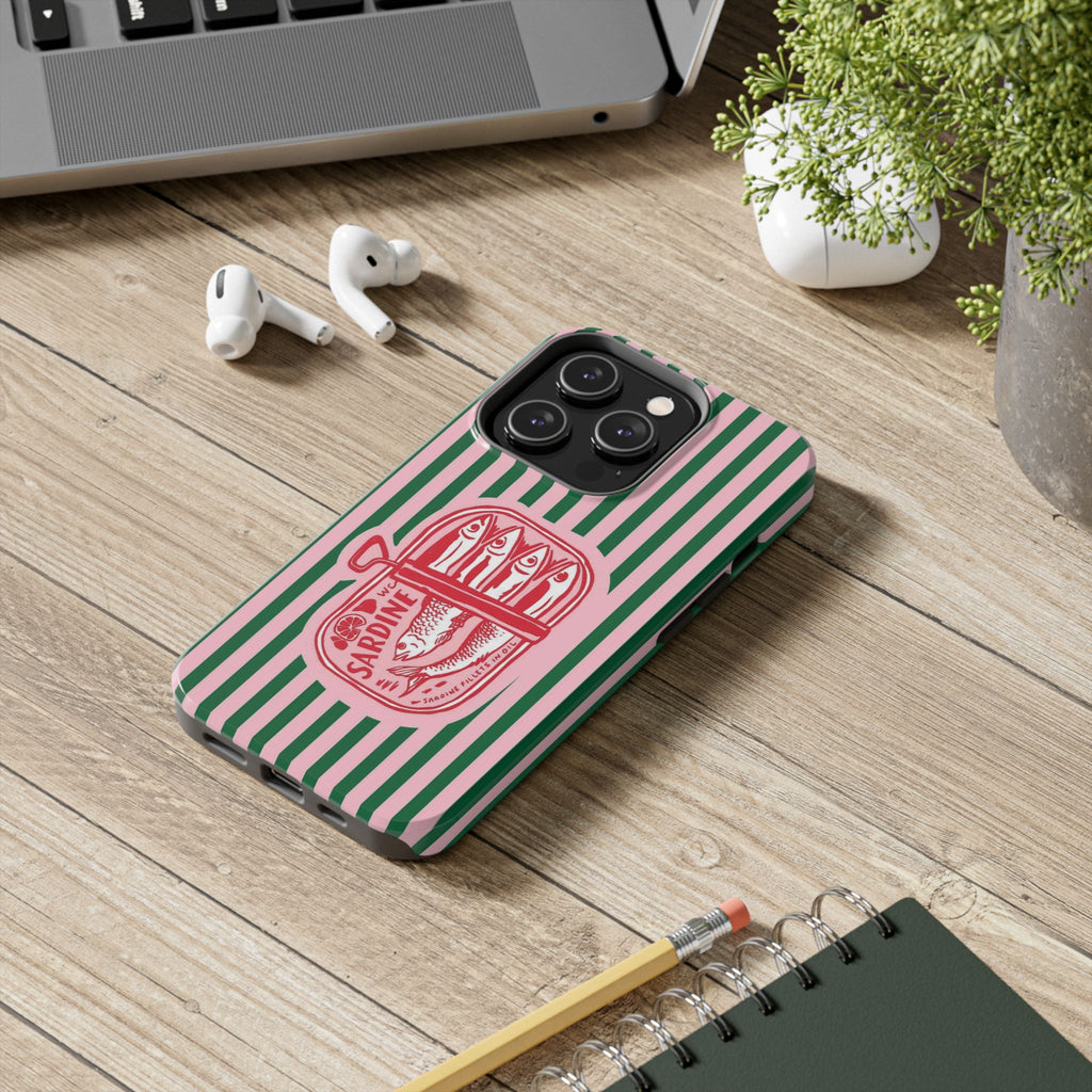 Sardine Stripes Tough Phone Case — Retro Pink & Green Protective Phone Cover