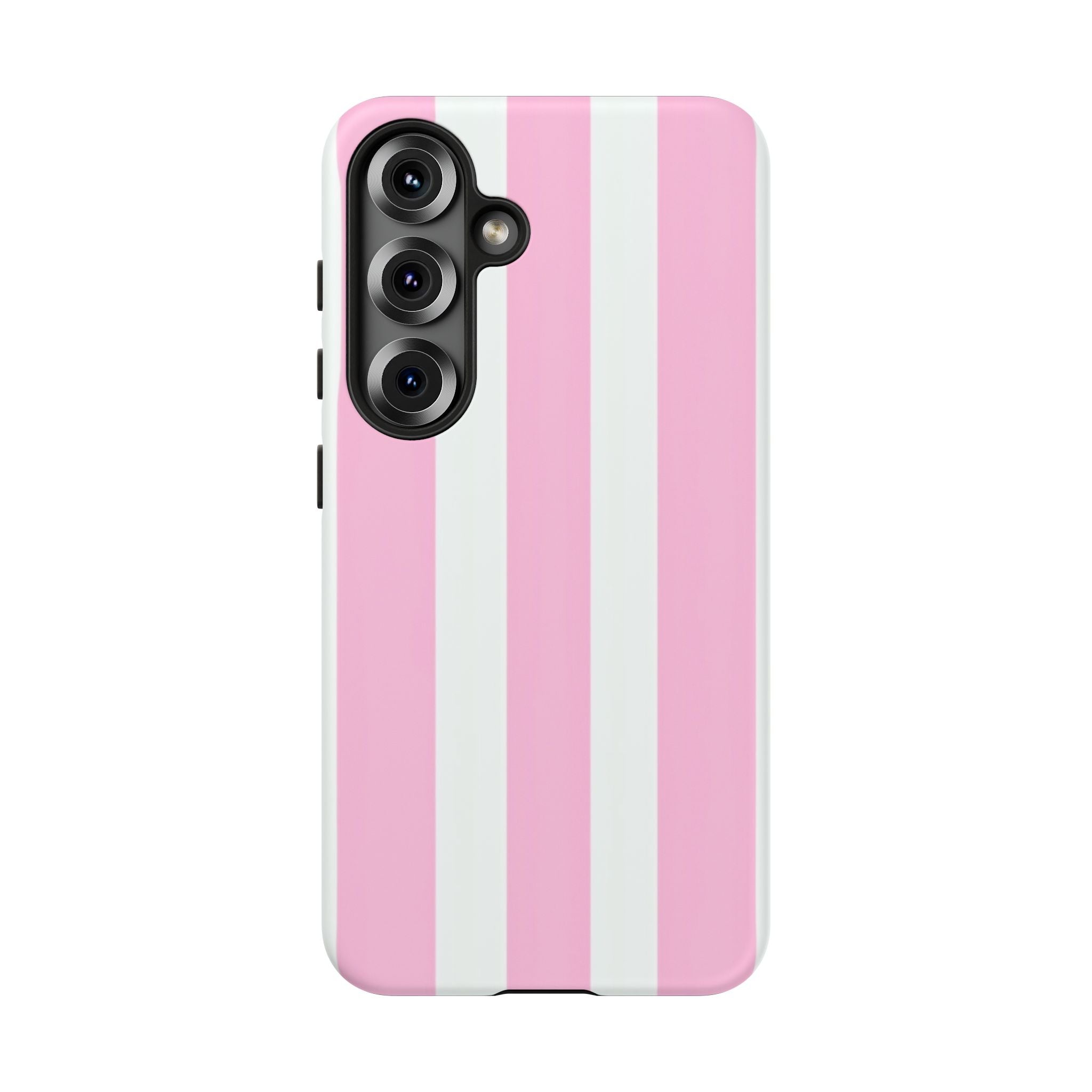 Pink & White Striped Tough Phone Case — Durable Protective Phone Cover