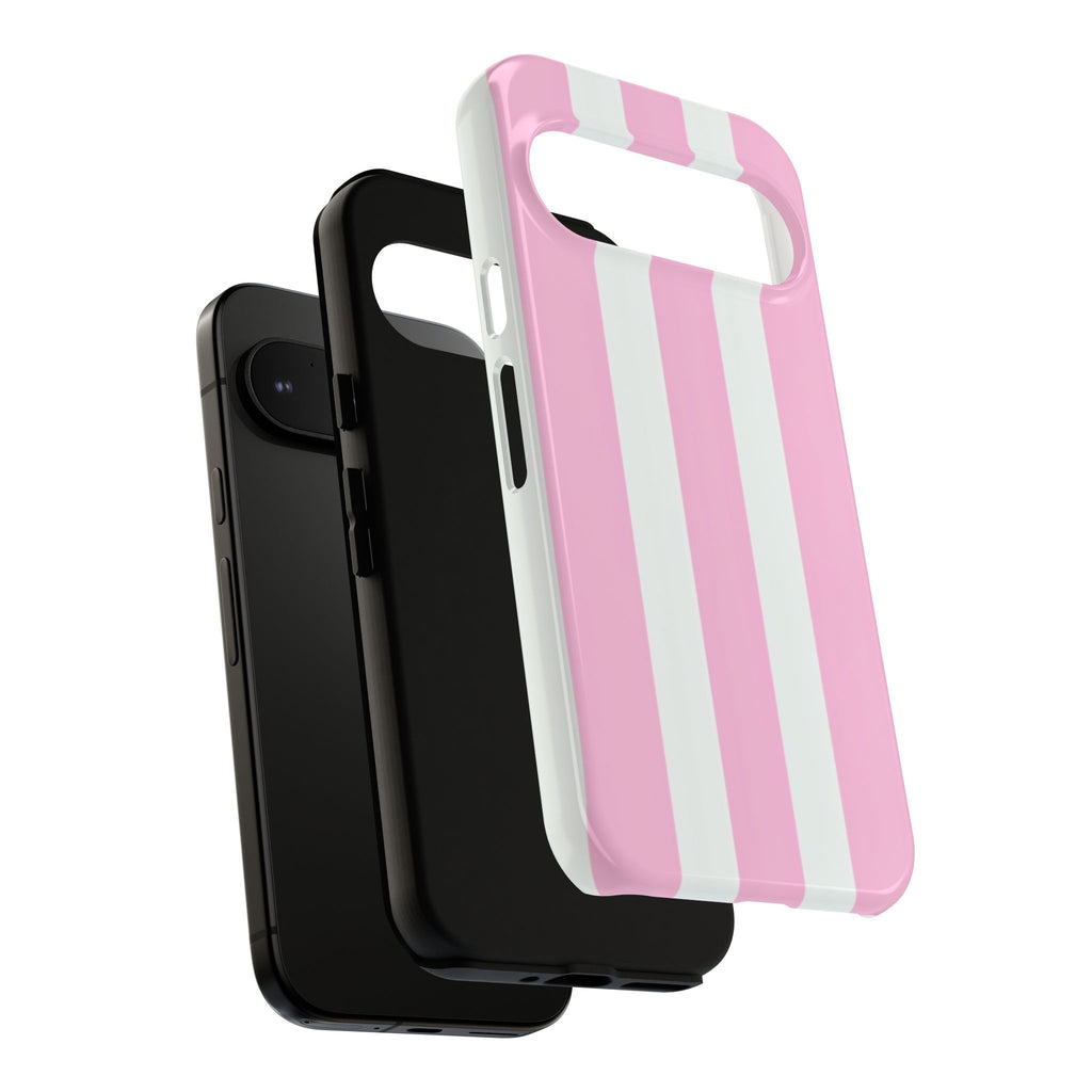Pink & White Striped Tough Phone Case — Durable Protective Phone Cover