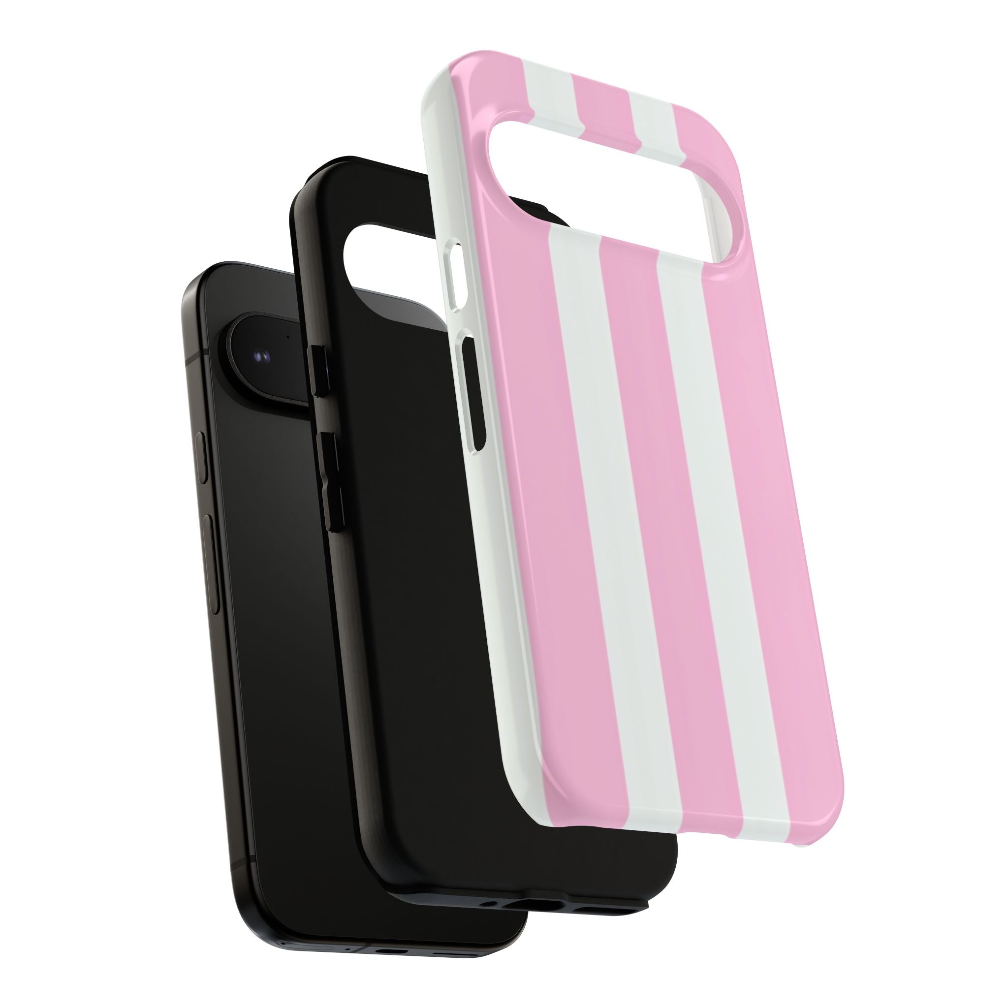 Pink & White Striped Tough Phone Case — Durable Protective Phone Cover
