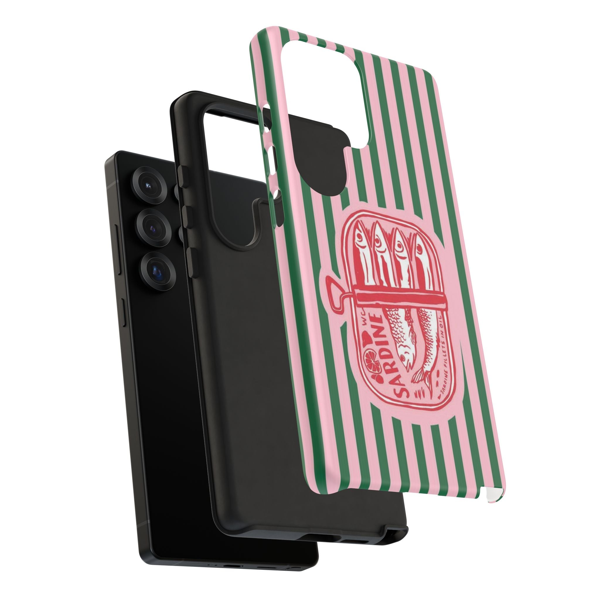 Sardine Stripe Phone Case — Retro Pink & Green Nautical Protection