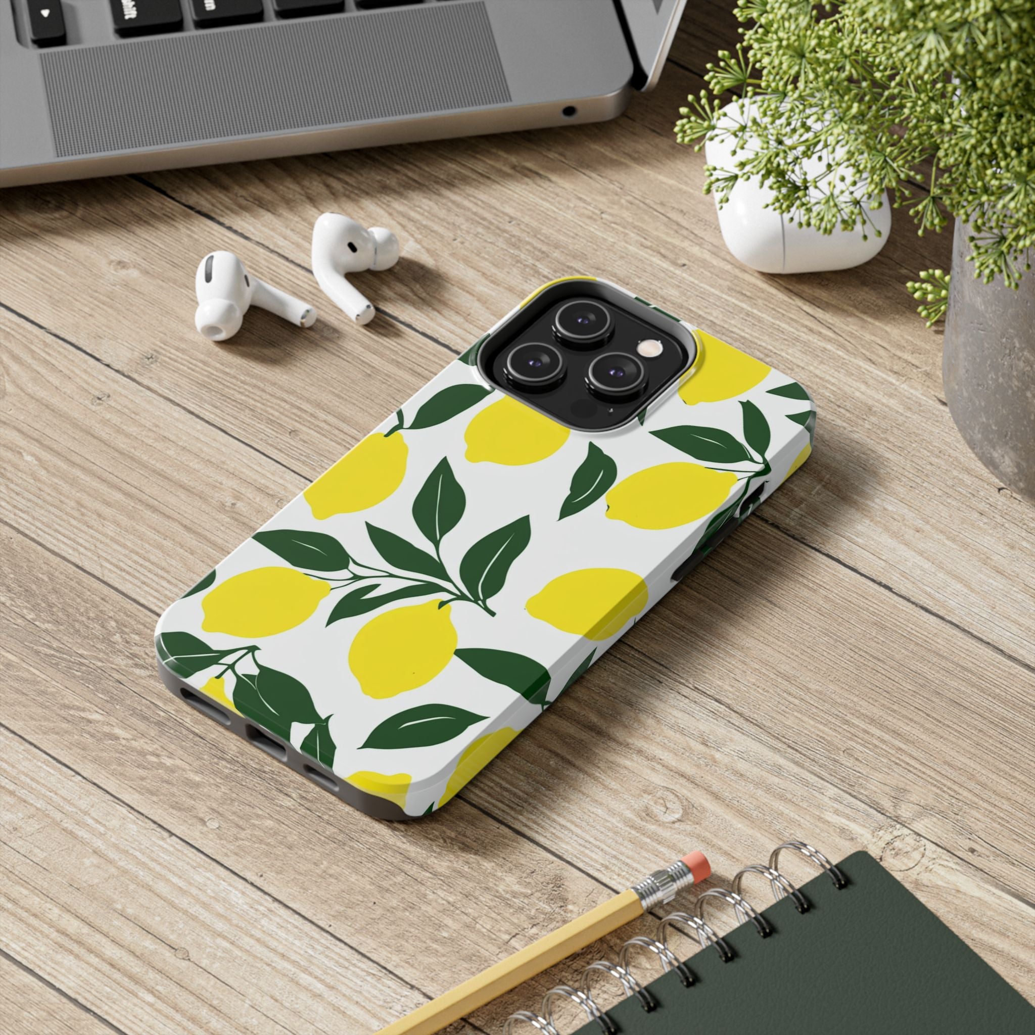 Lemon Pattern Tough Phone Case — Bright Citrus Protective Phone Cover