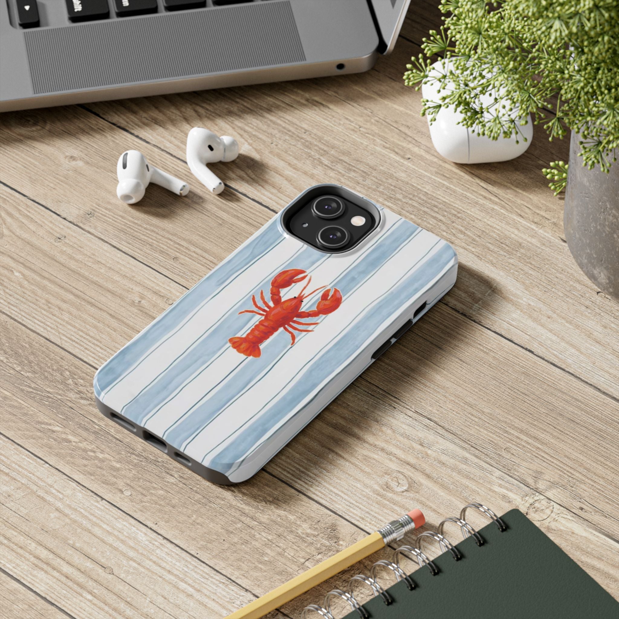 Lobster Stripe Tough Phone Case — Coastal Nautical Protective Cover