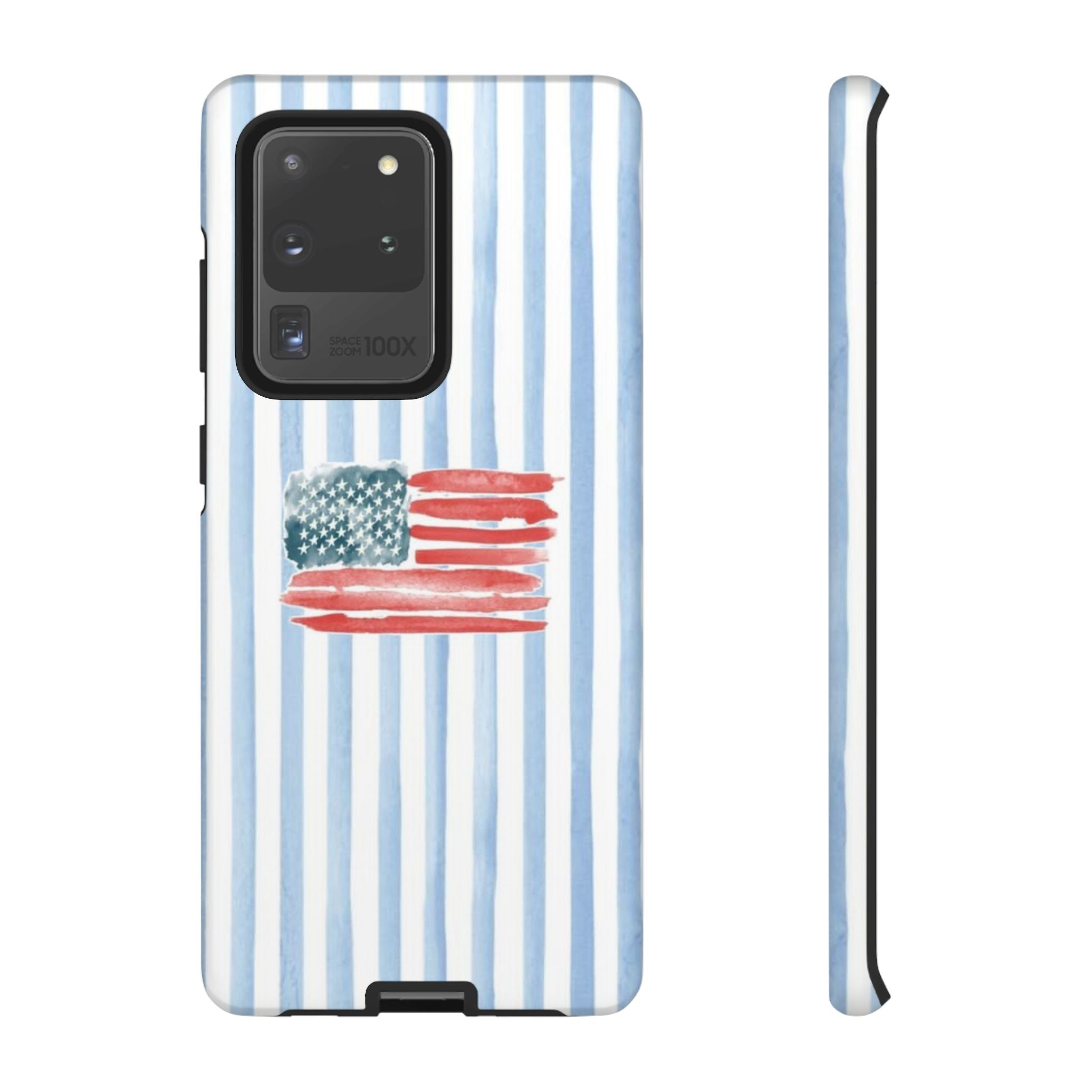 American Flag Watercolor Phone Case - Blue Stripe Tough Case