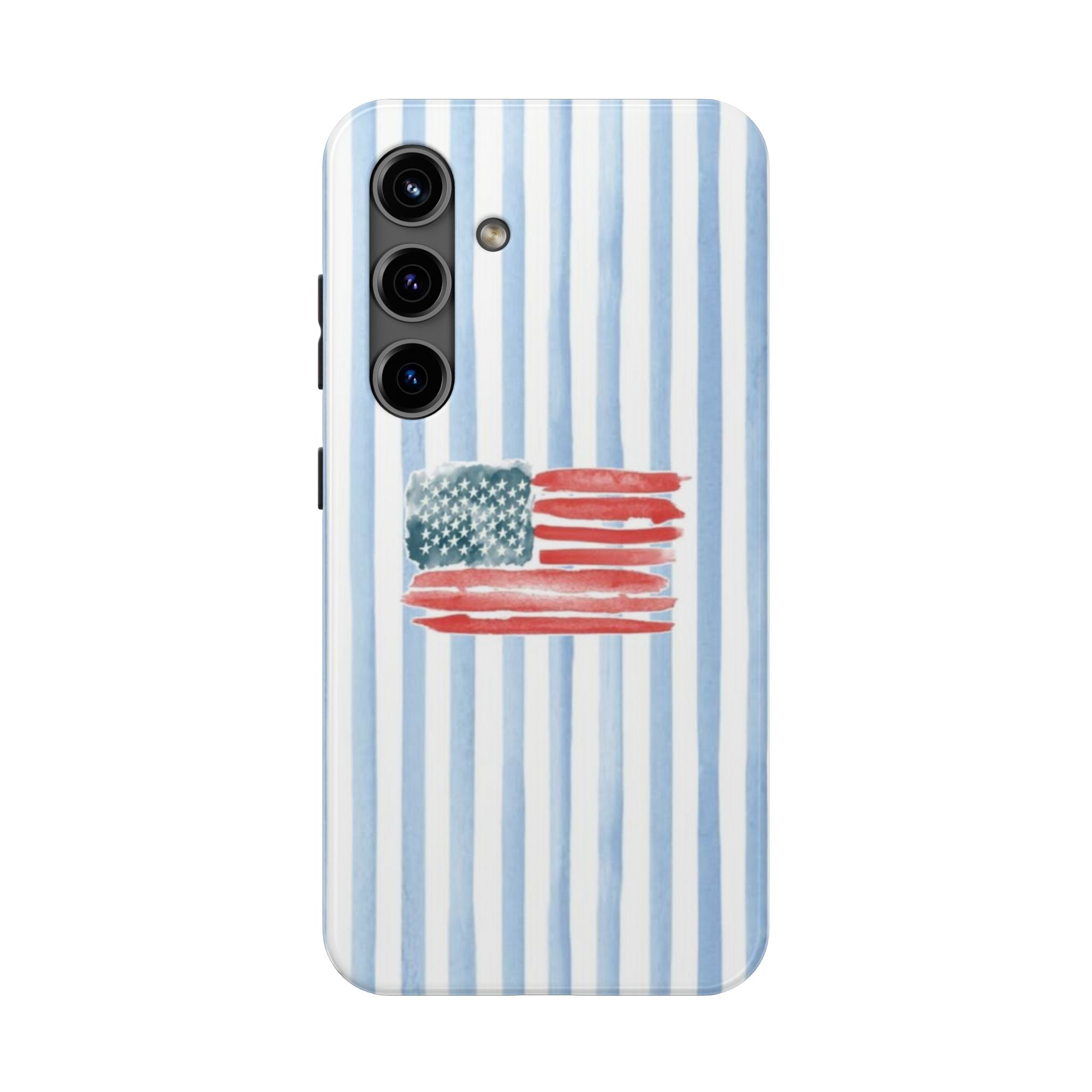 American Flag Watercolor Tough Phone Case — Blue Striped Patriotic Phone Case
