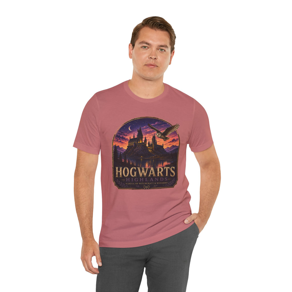 Hogwarts Highlands Graphic Tee — Sunset Castle Illustration T‑Shirt