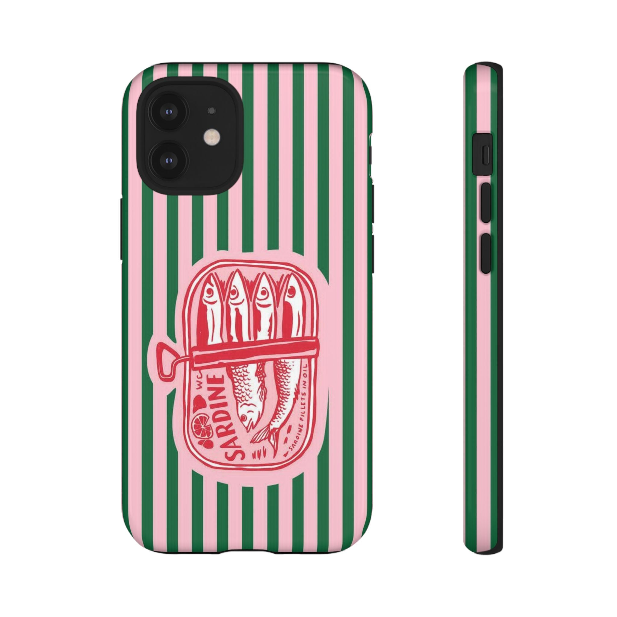 Sardine Stripe Phone Case — Retro Pink & Green Nautical Protection
