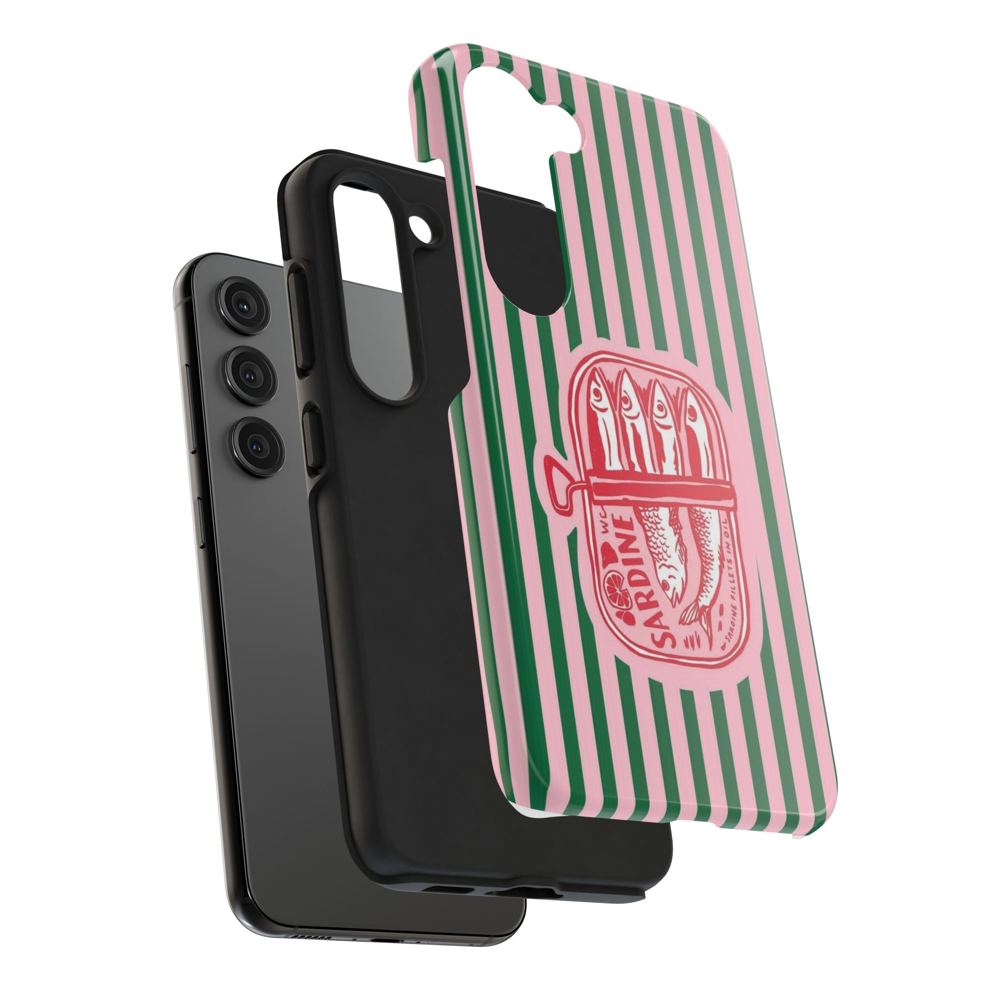Sardine Stripes Tough Phone Case — Retro Pink & Green Protective Phone Cover