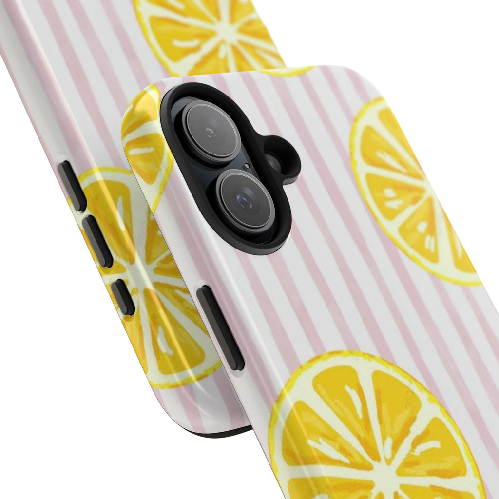 Lemon Slice Tough Phone Case — Pink Stripe Summer Protective Cover