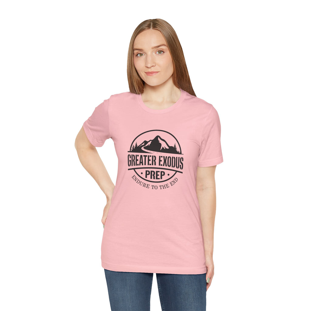 Greater Exodus Prep T-Shirt — Mountain Logo “Endure to the End” Adventure Tee