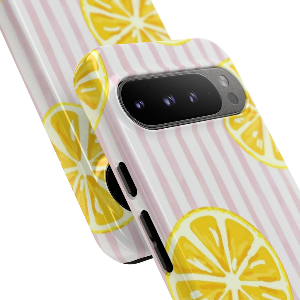 Lemon Slices Tough Case — Cute Pink Stripe Phone Cover