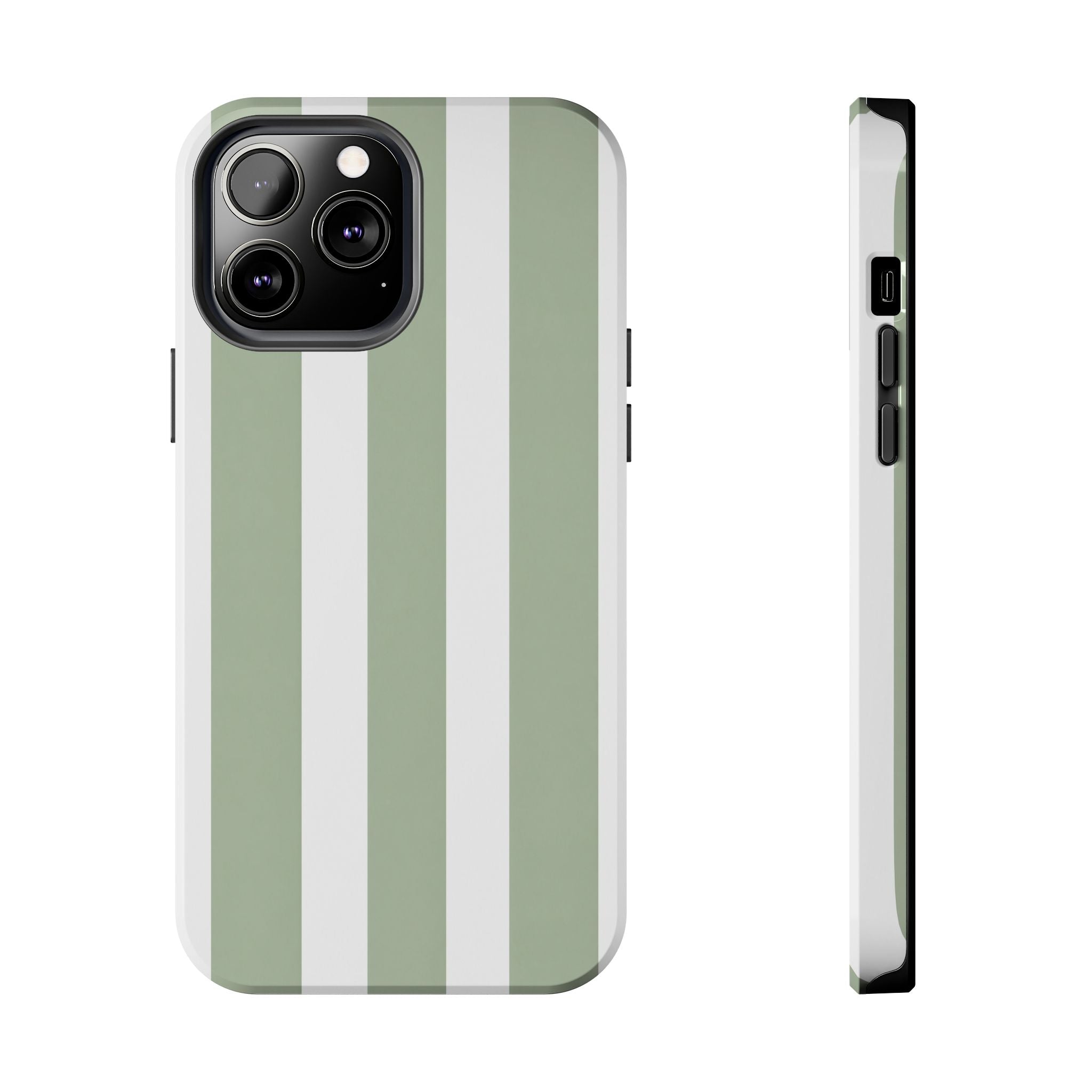 Sage & White Striped Tough Phone Case — Durable Protective Phone Cover