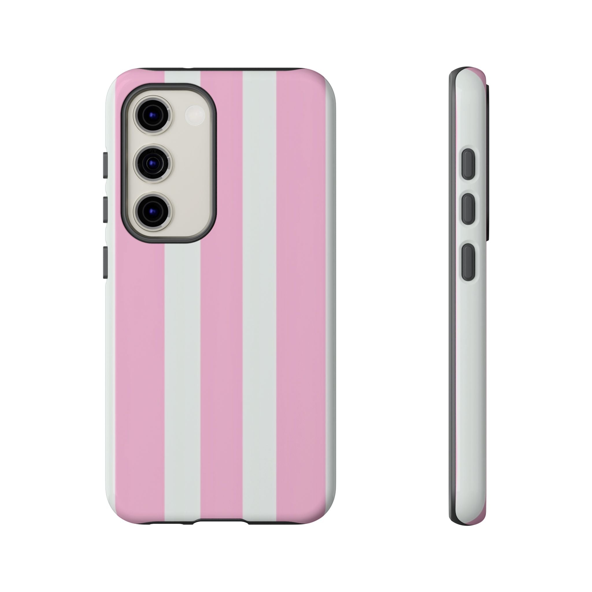 Pink & White Striped Tough Phone Case — Durable Protective Phone Cover