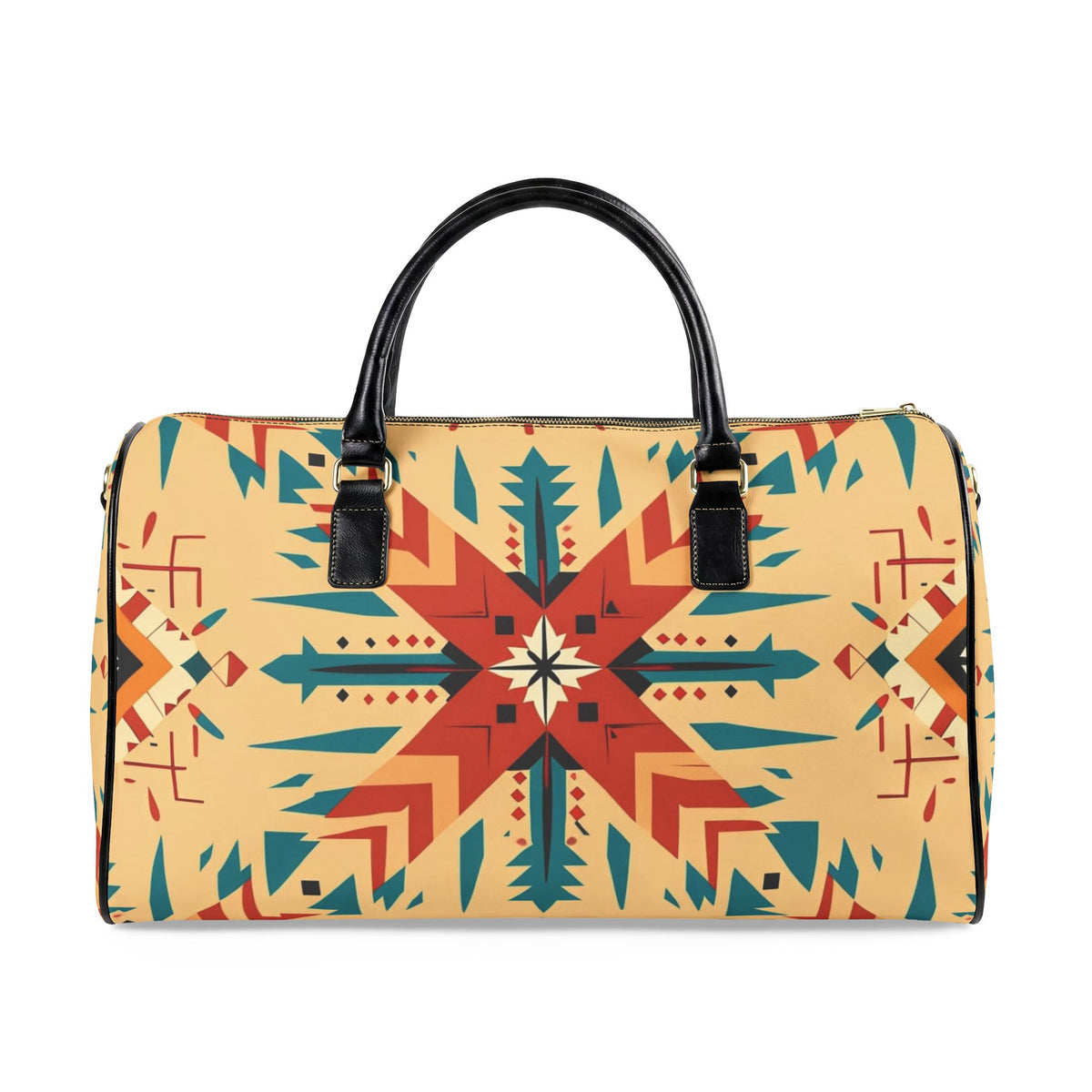 Faux Leather Travel Bag with Southwestern Geometric Pattern