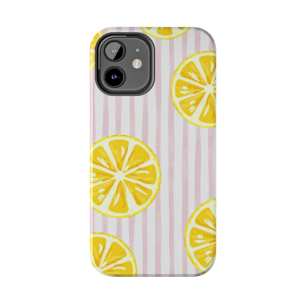 Lemon Slice Tough Phone Case — Pink Stripe Summer Protective Cover