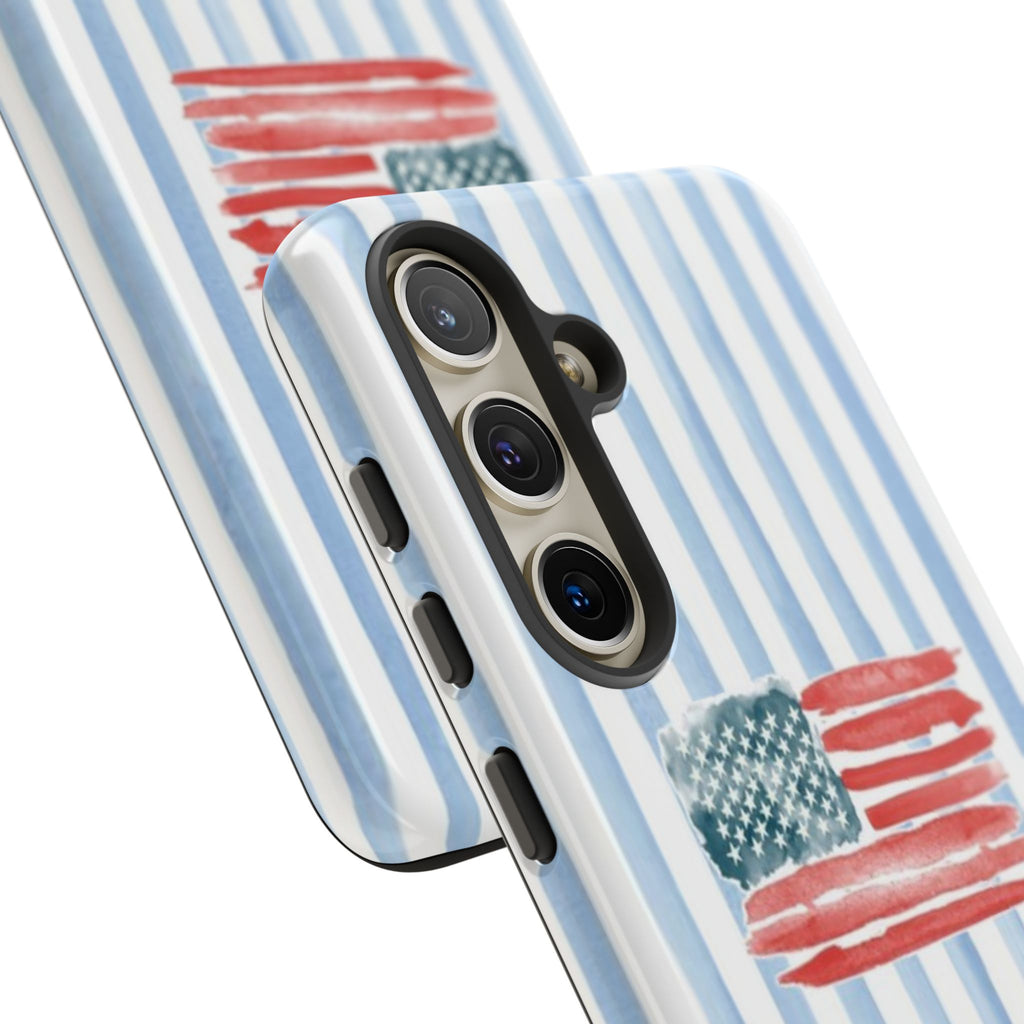 American Flag Watercolor Phone Case - Blue Stripe Tough Case