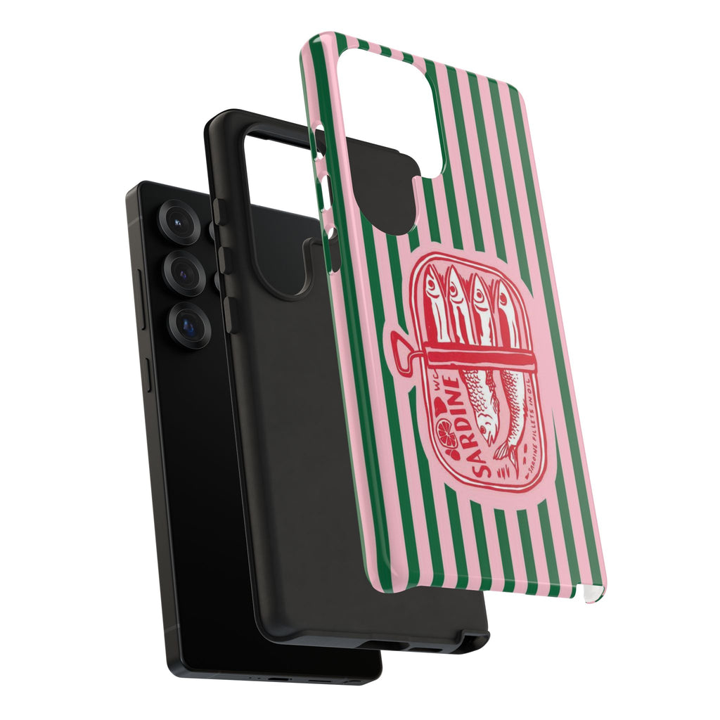 Sardine Stripe Phone Case — Retro Pink & Green Nautical Protection