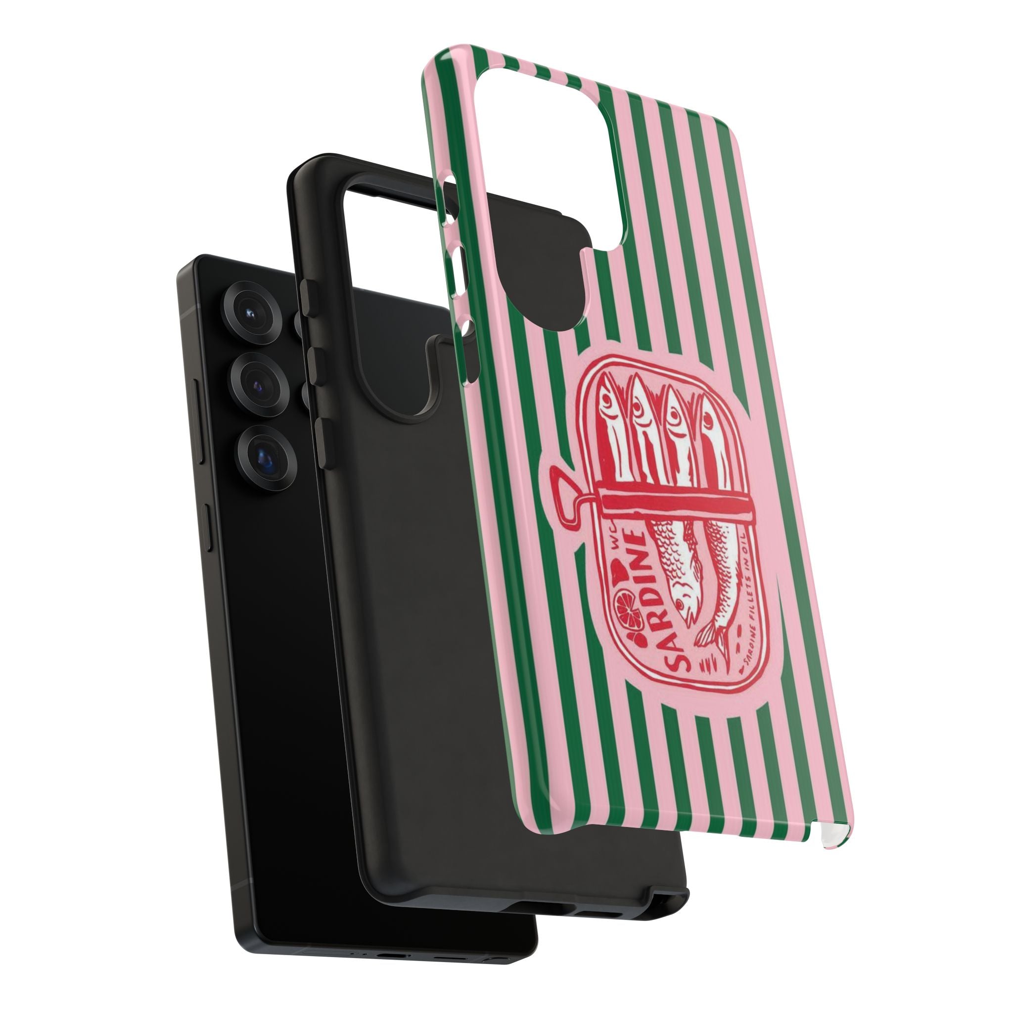 Sardine Stripe Phone Case — Retro Pink & Green Nautical Protection