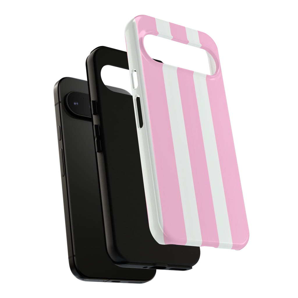 Pink & White Striped Tough Phone Case — Durable Protective Phone Cover
