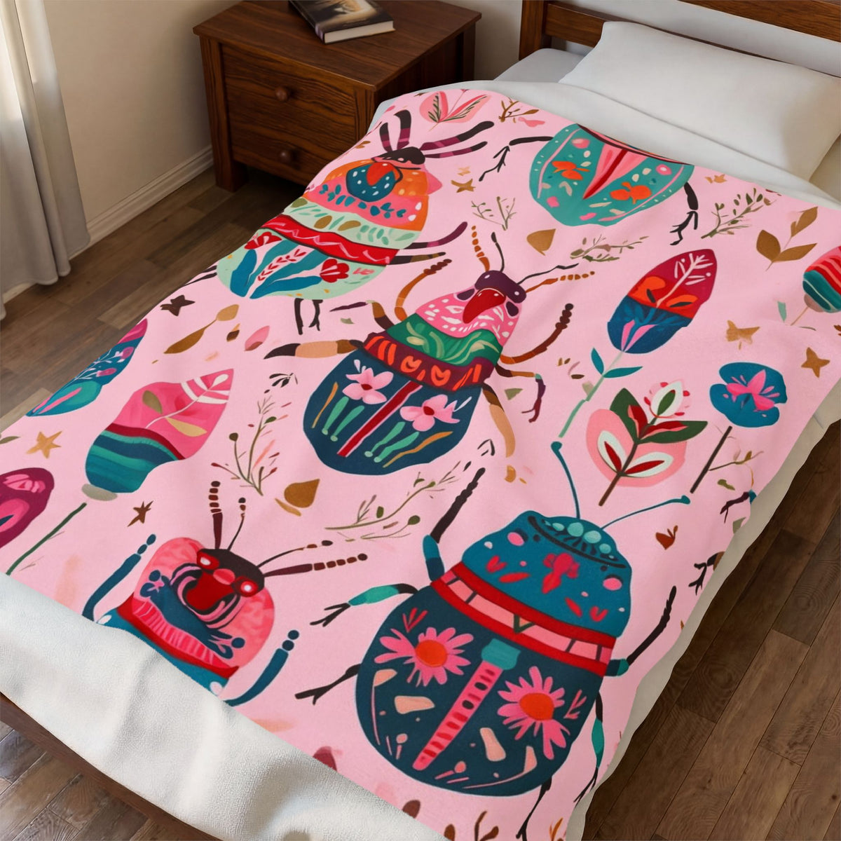Colorful Beetle Pattern Velveteen Plush Blanket