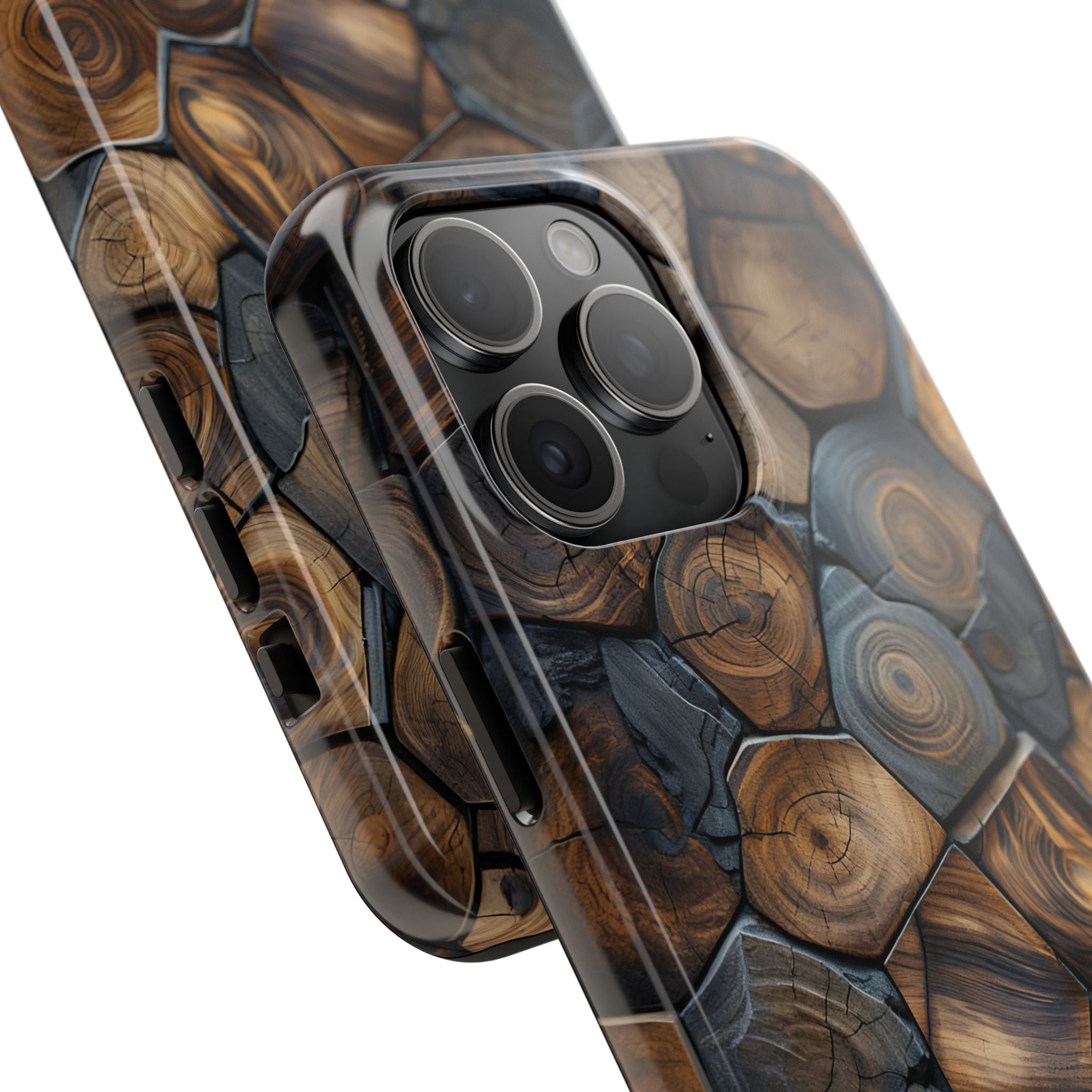 Woodgrain Hex Pattern Tough Phone Case — Rustic Log Cross-Section Design