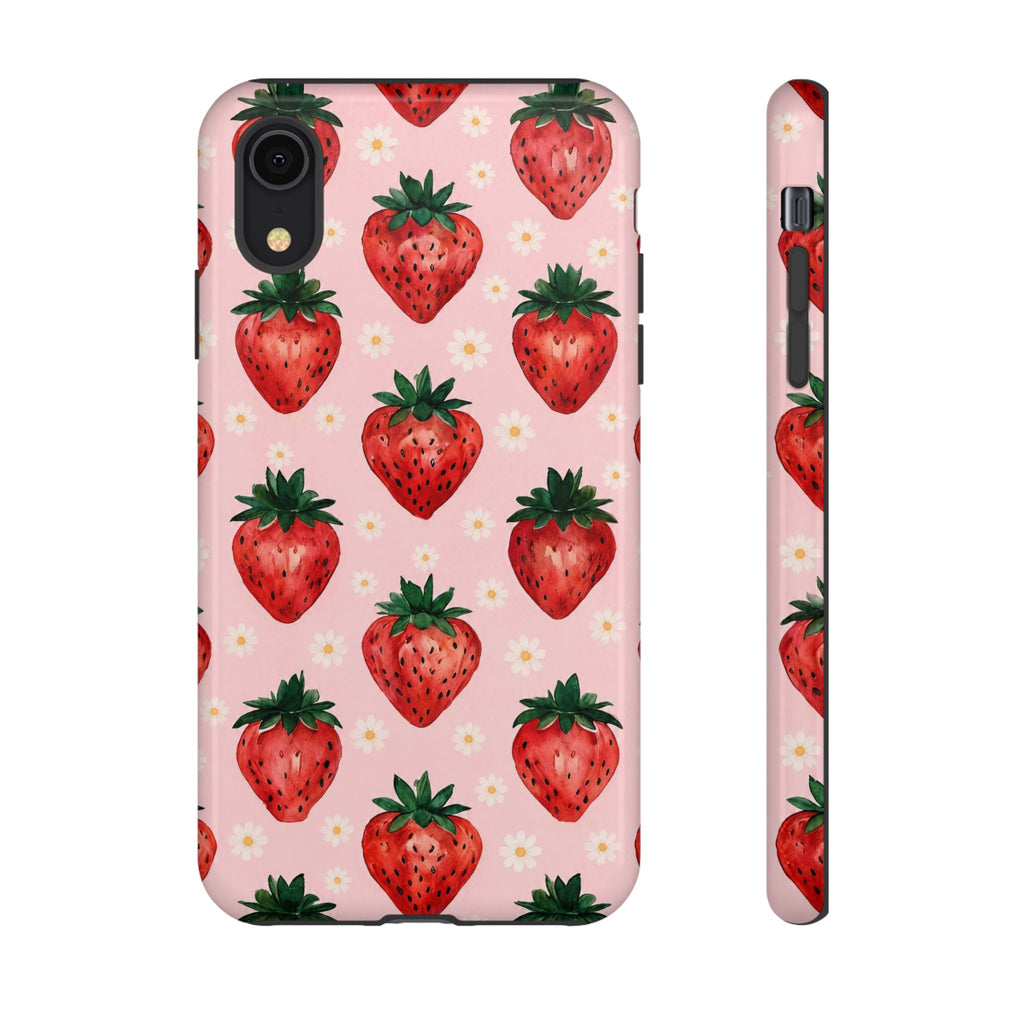 Strawberry Pattern Tough Case — Cute Pink Fruit Phone Case